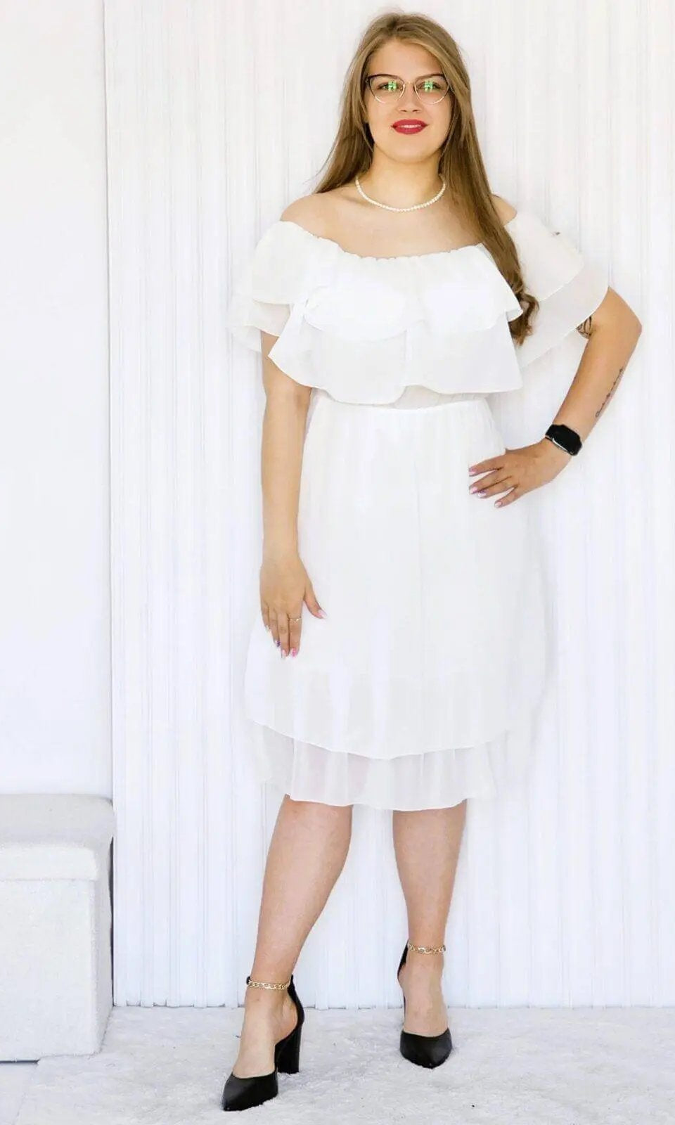 Sukienka Letnia z Falbankami w Kolorze Białym Stylowa XL