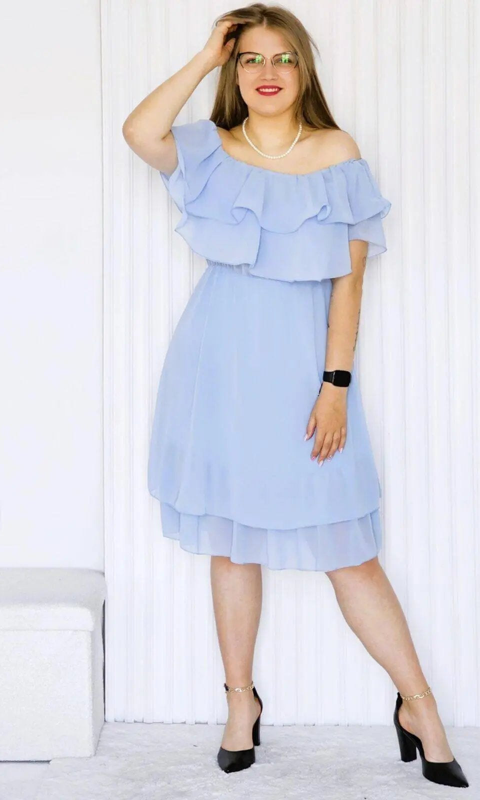 Sukienka Letnia z Falbankami w Kolorze Błękitu Stylowa XL