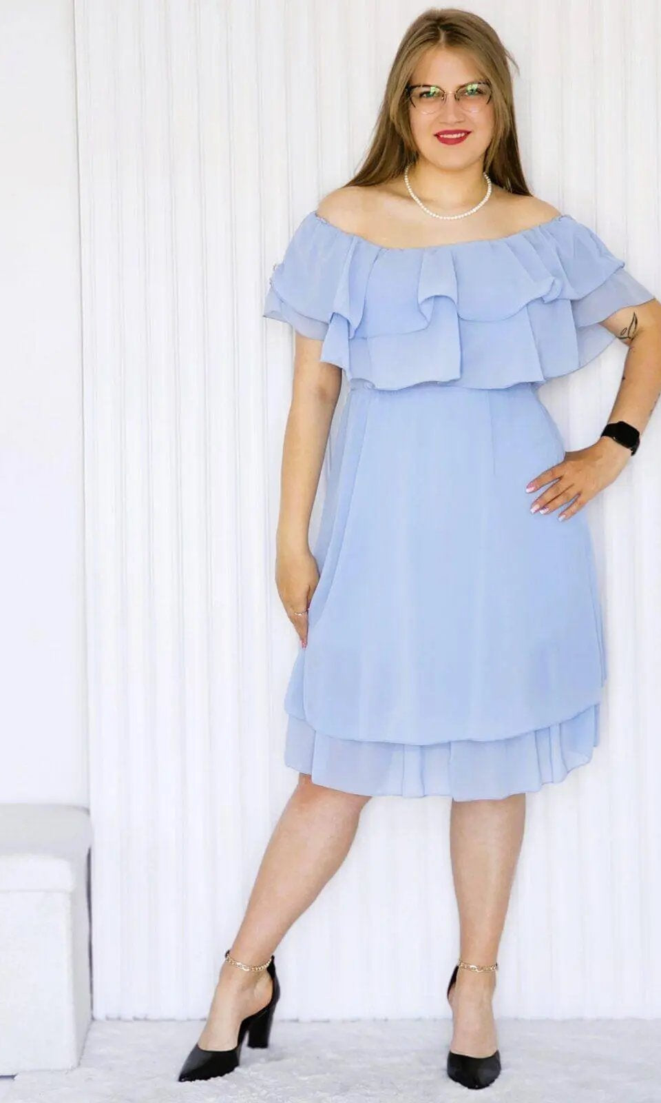 Sukienka Letnia z Falbankami w Kolorze Błękitu Stylowa XL