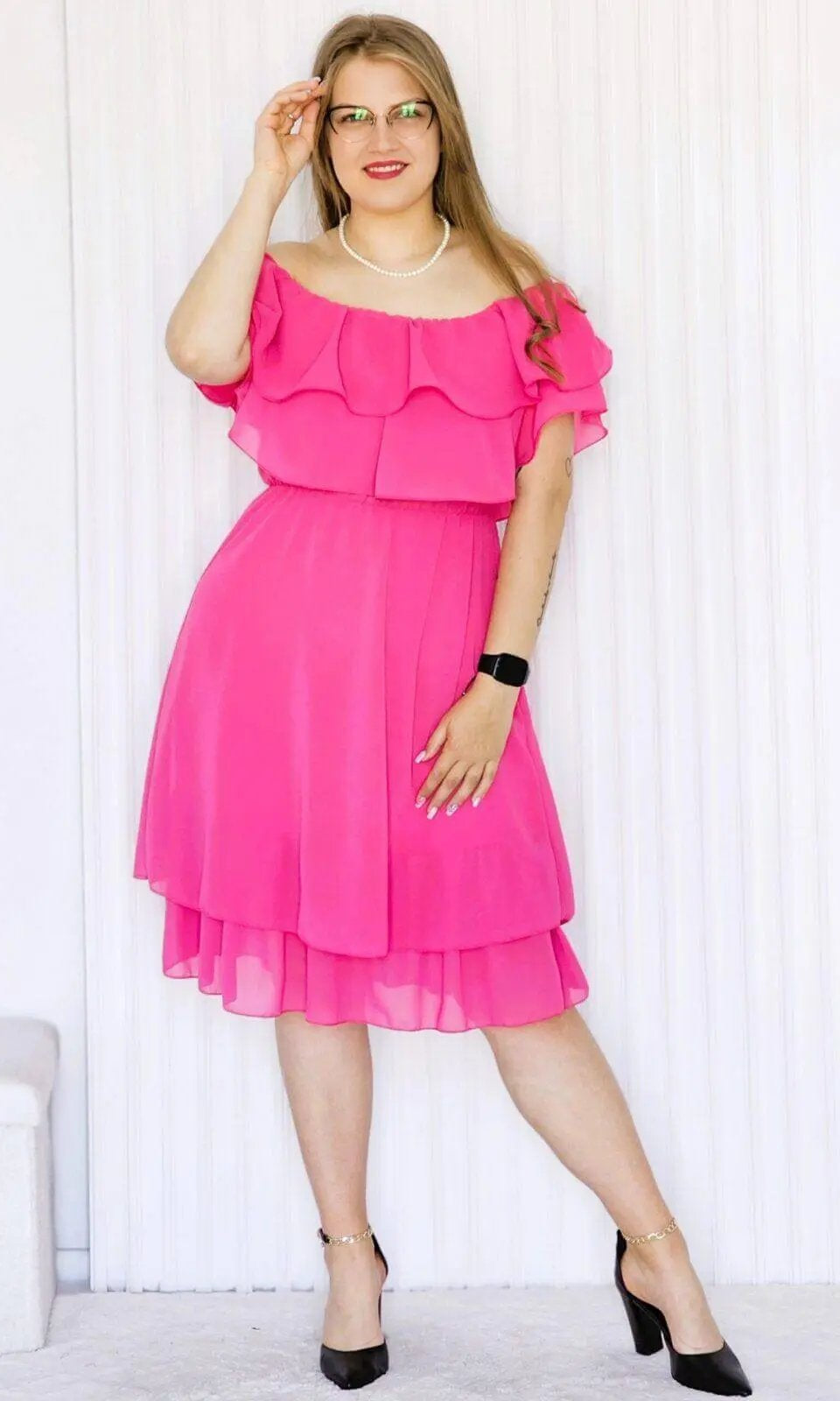 Sukienka Letnia z Falbankami w Kolorze Fuksji Stylowa XL
