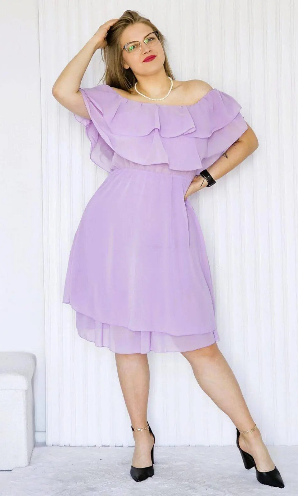 Sukienka Letnia z Falbankami w Kolorze Liliowym Stylowa XL