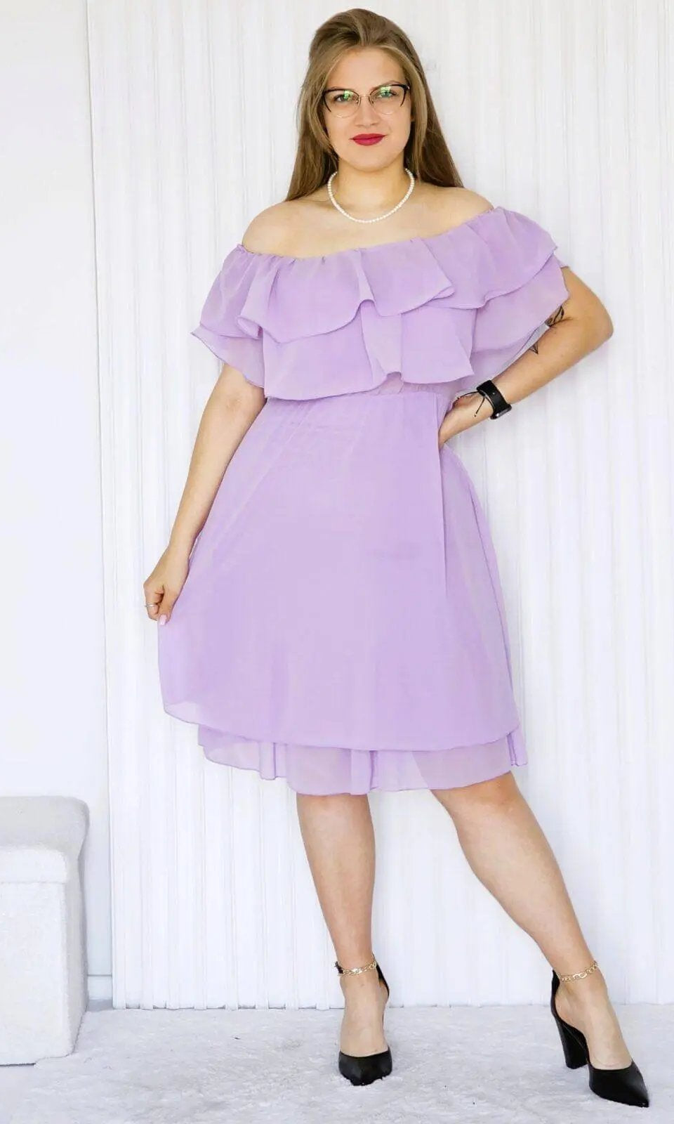 Sukienka Letnia z Falbankami w Kolorze Liliowym Stylowa XL