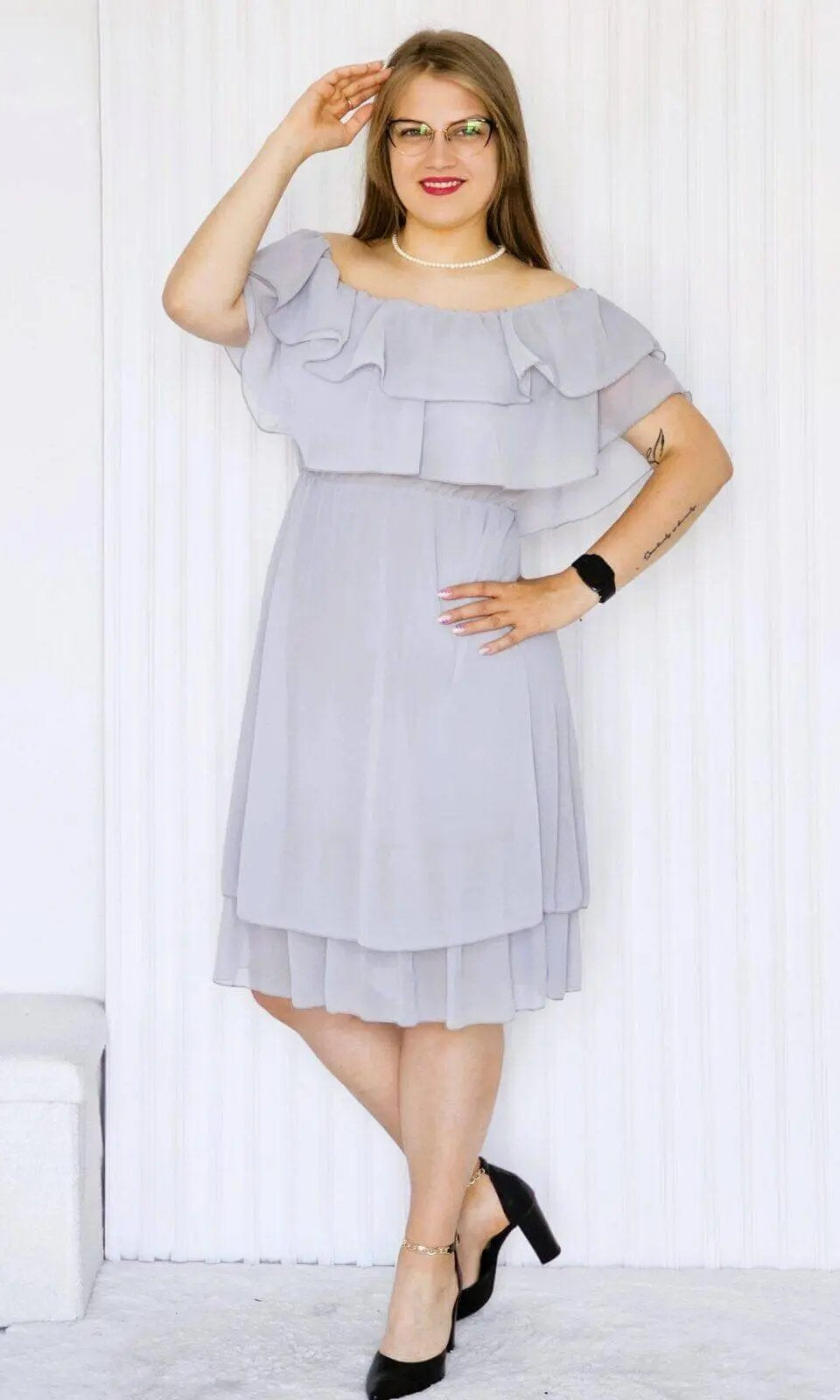 Sukienka Letnia z Falbankami w Kolorze Szarego Stylowa XL