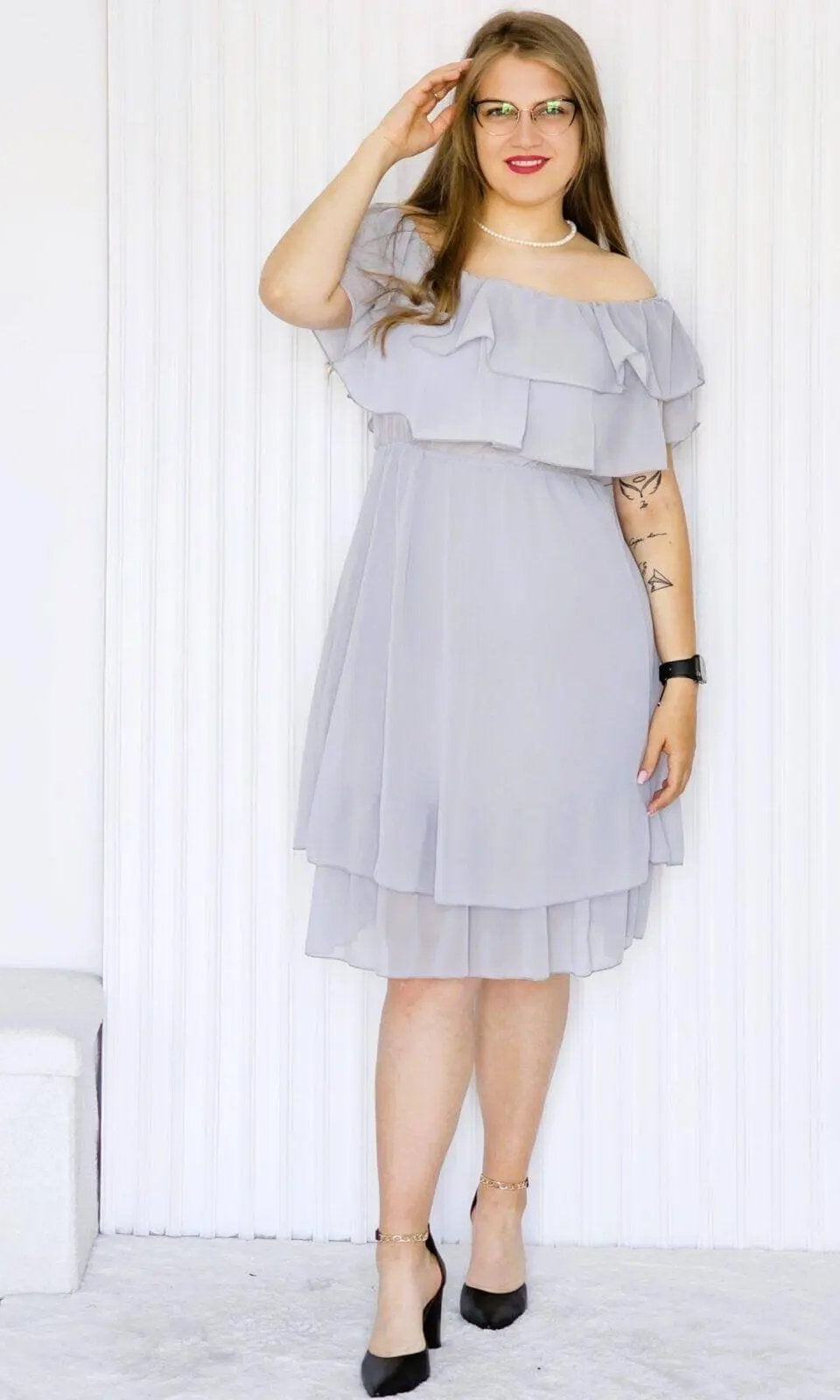 Sukienka Letnia z Falbankami w Kolorze Szarego Stylowa XL