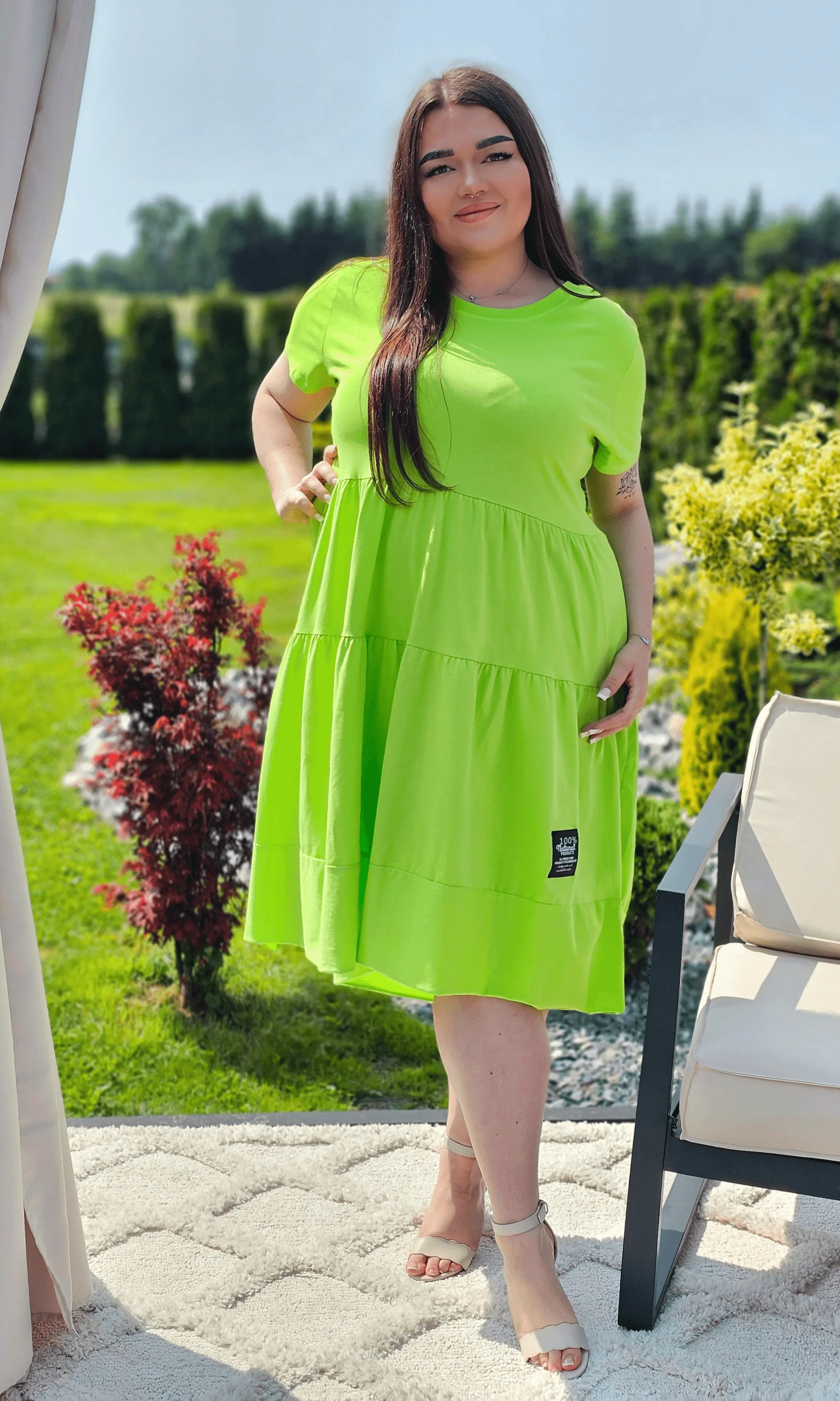 Sukienka Midi z Krótkim Rękawem Stylowa XL