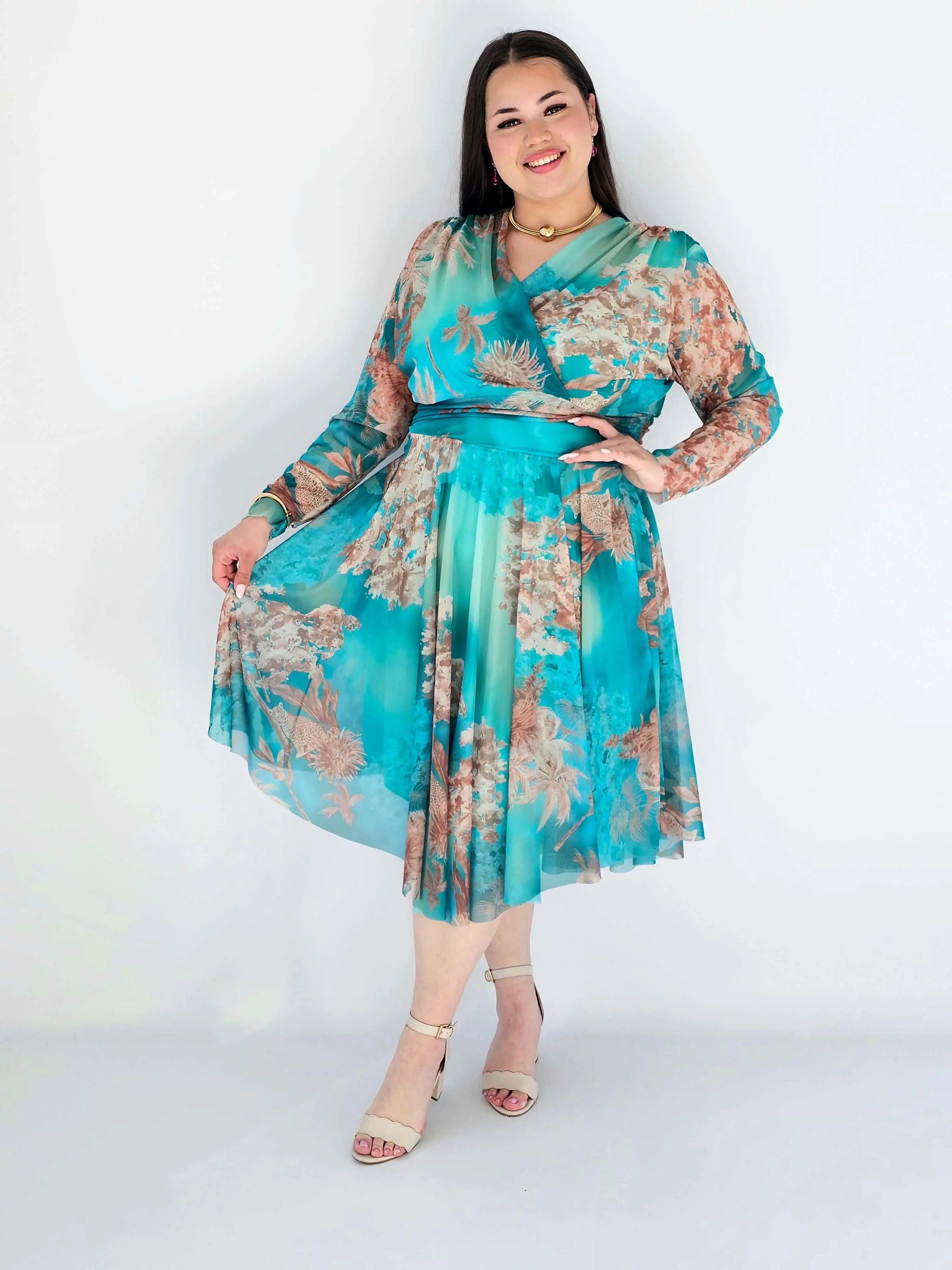 Sukienka Plus Size Kopertowa Z Rozkloszowanym Dołem Stylowa XL