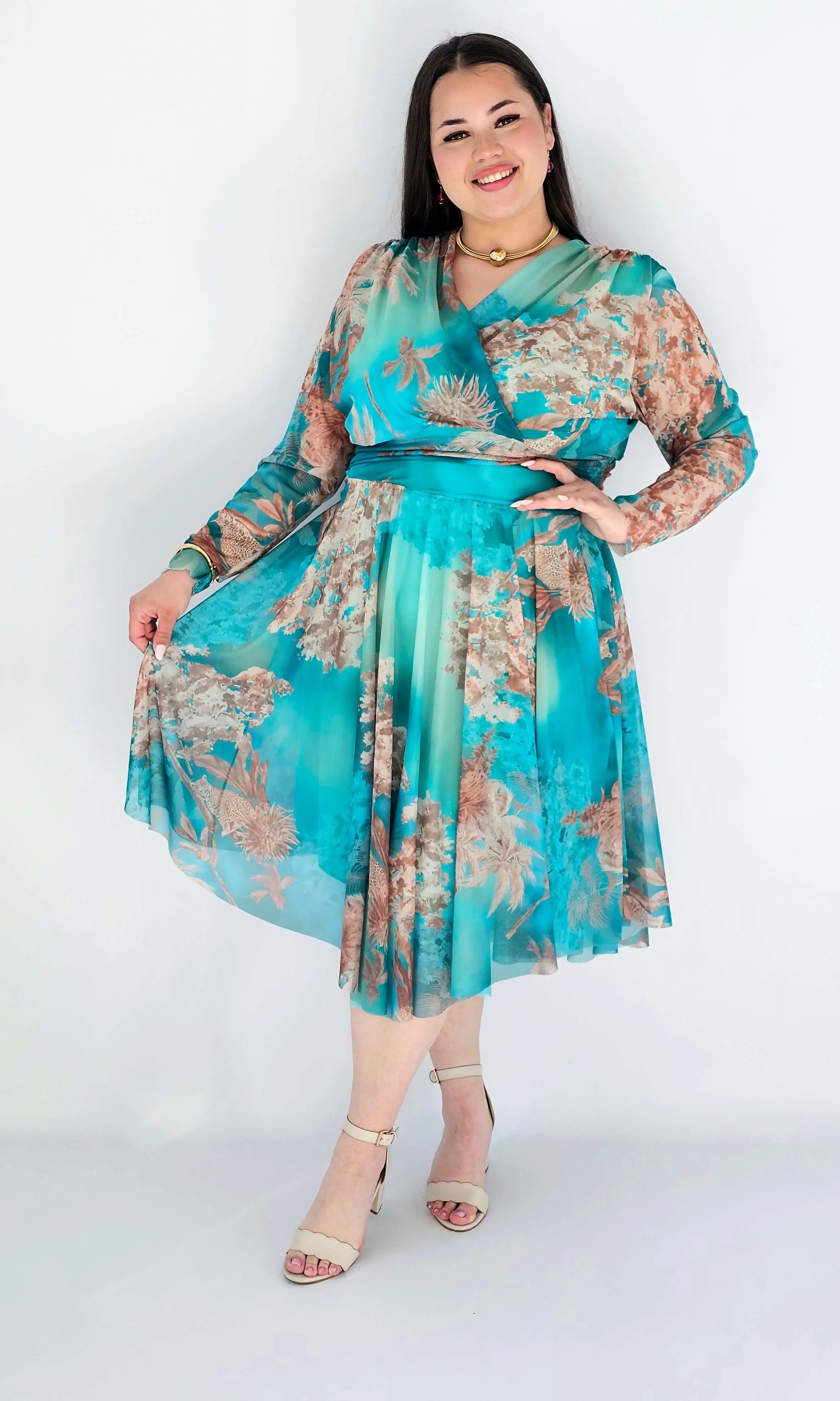 Sukienka Plus Size Kopertowa Z Rozkloszowanym Dołem Stylowa XL