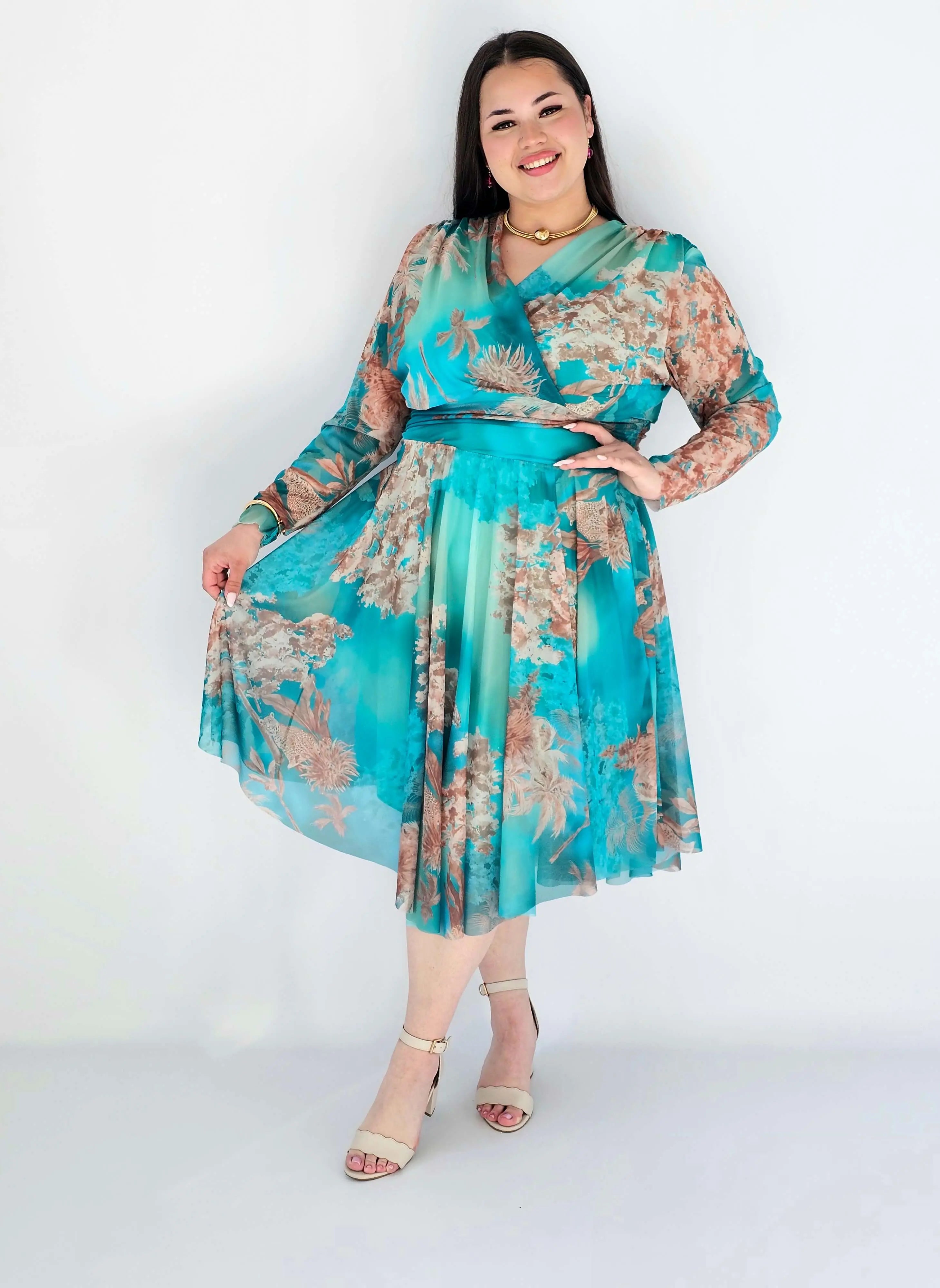 Sukienka Plus Size Kopertowa Z Rozkloszowanym Dołem Stylowa XL