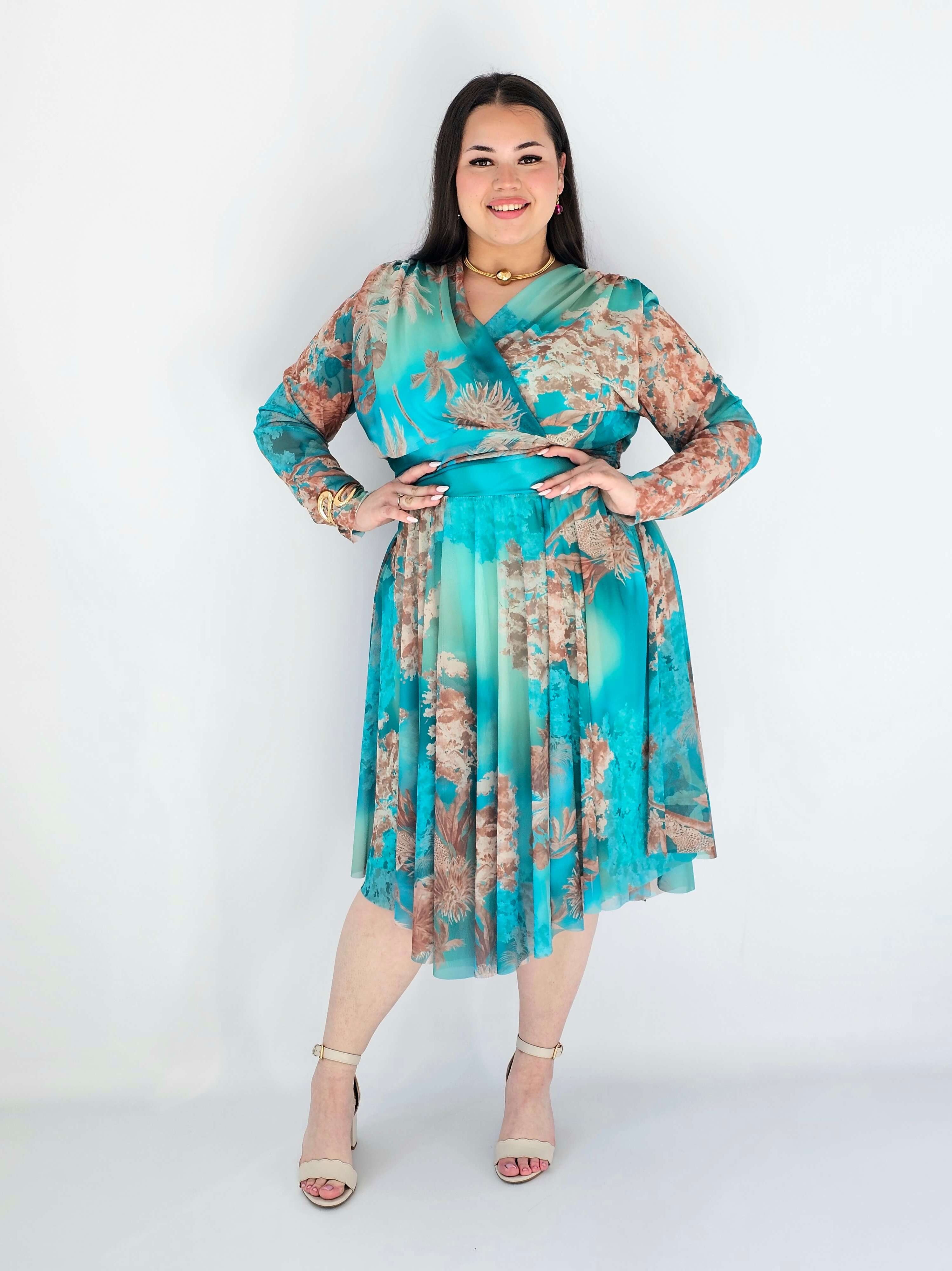 Sukienka Plus Size Kopertowa Z Rozkloszowanym Dołem Stylowa XL