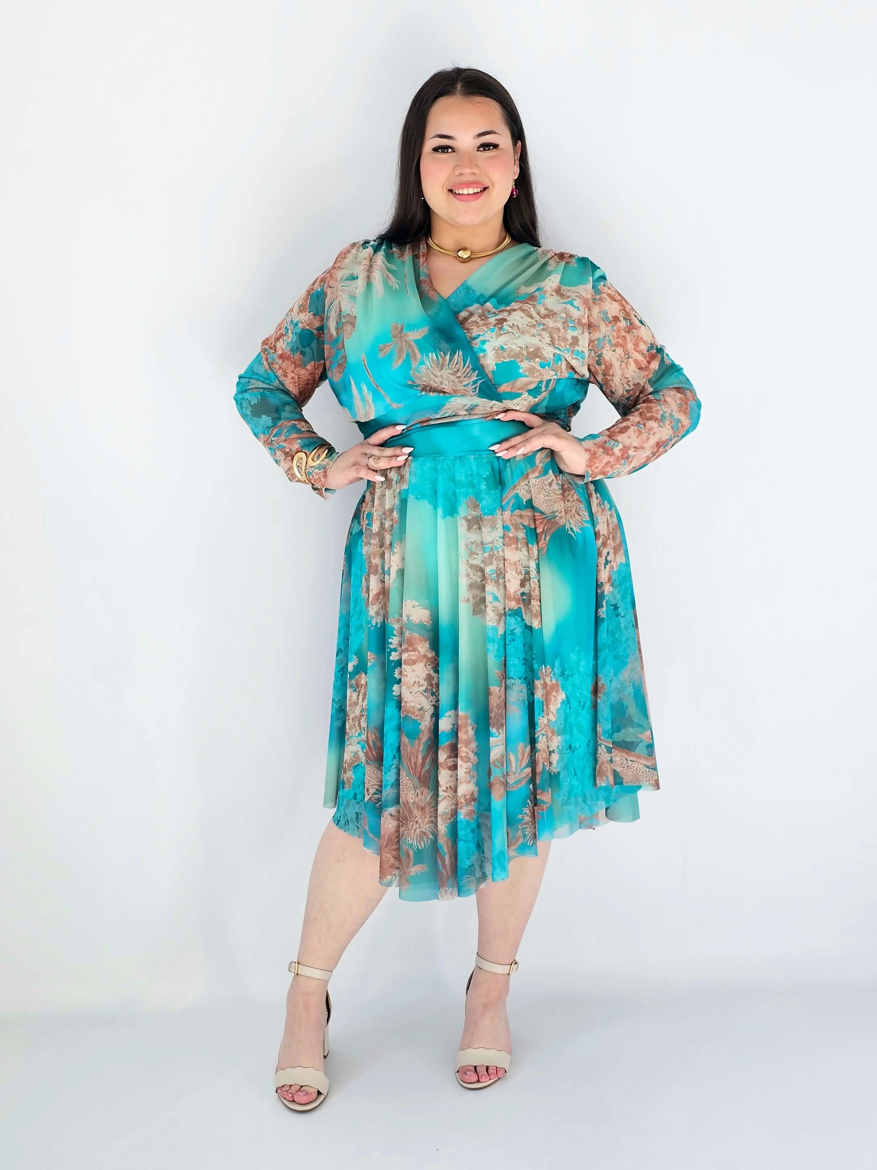 Sukienka Plus Size Kopertowa Z Rozkloszowanym Dołem Stylowa XL