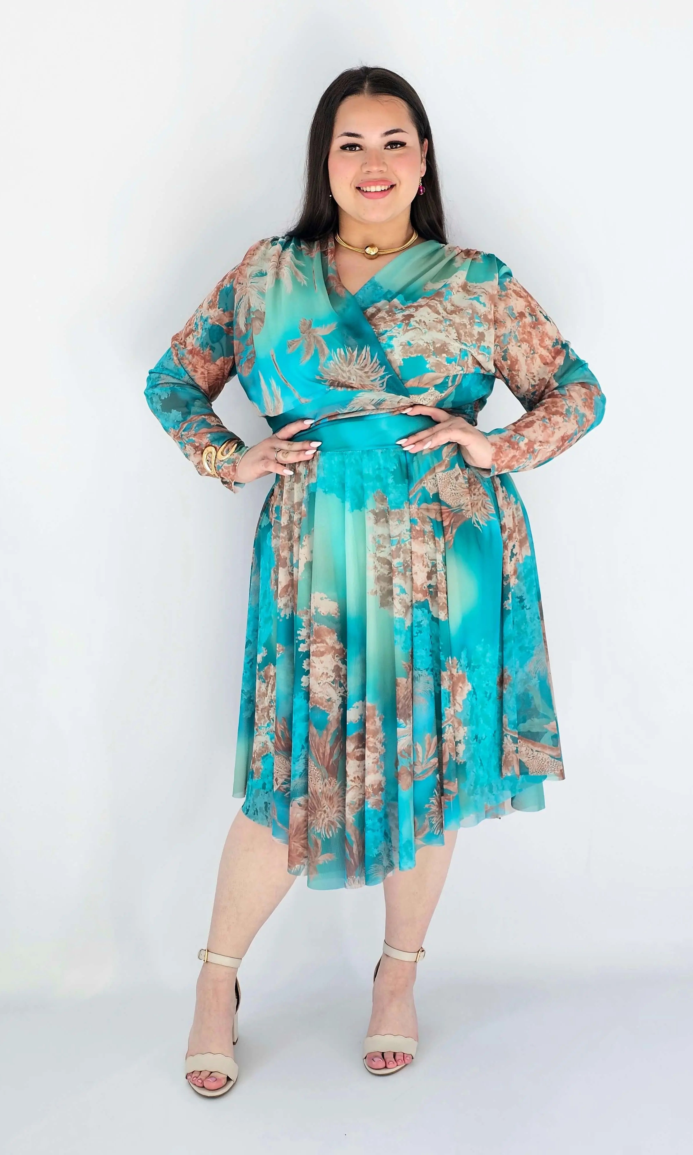 Sukienka Plus Size Kopertowa Z Rozkloszowanym Dołem Stylowa XL