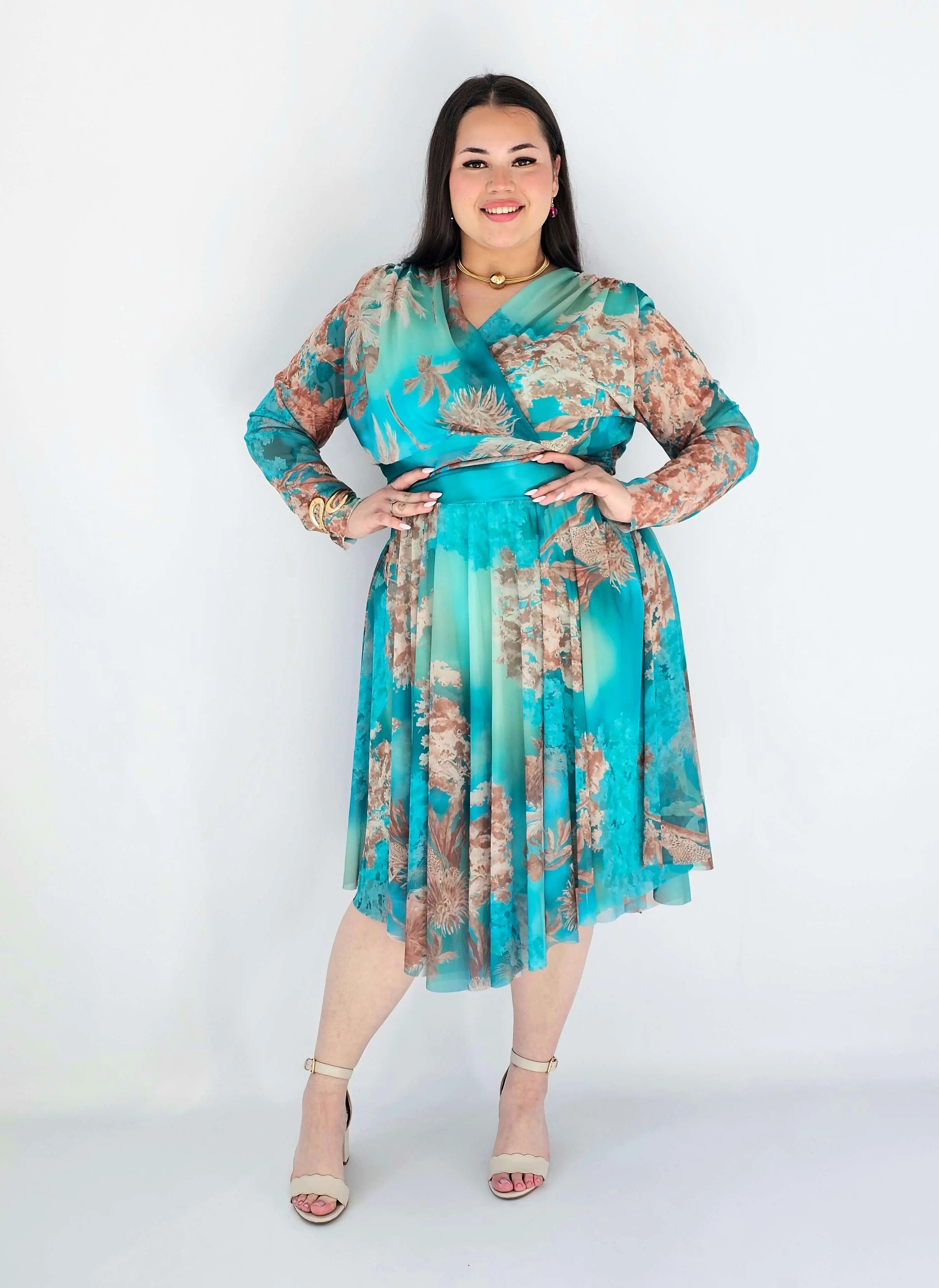 Sukienka Plus Size Kopertowa Z Rozkloszowanym Dołem Stylowa XL