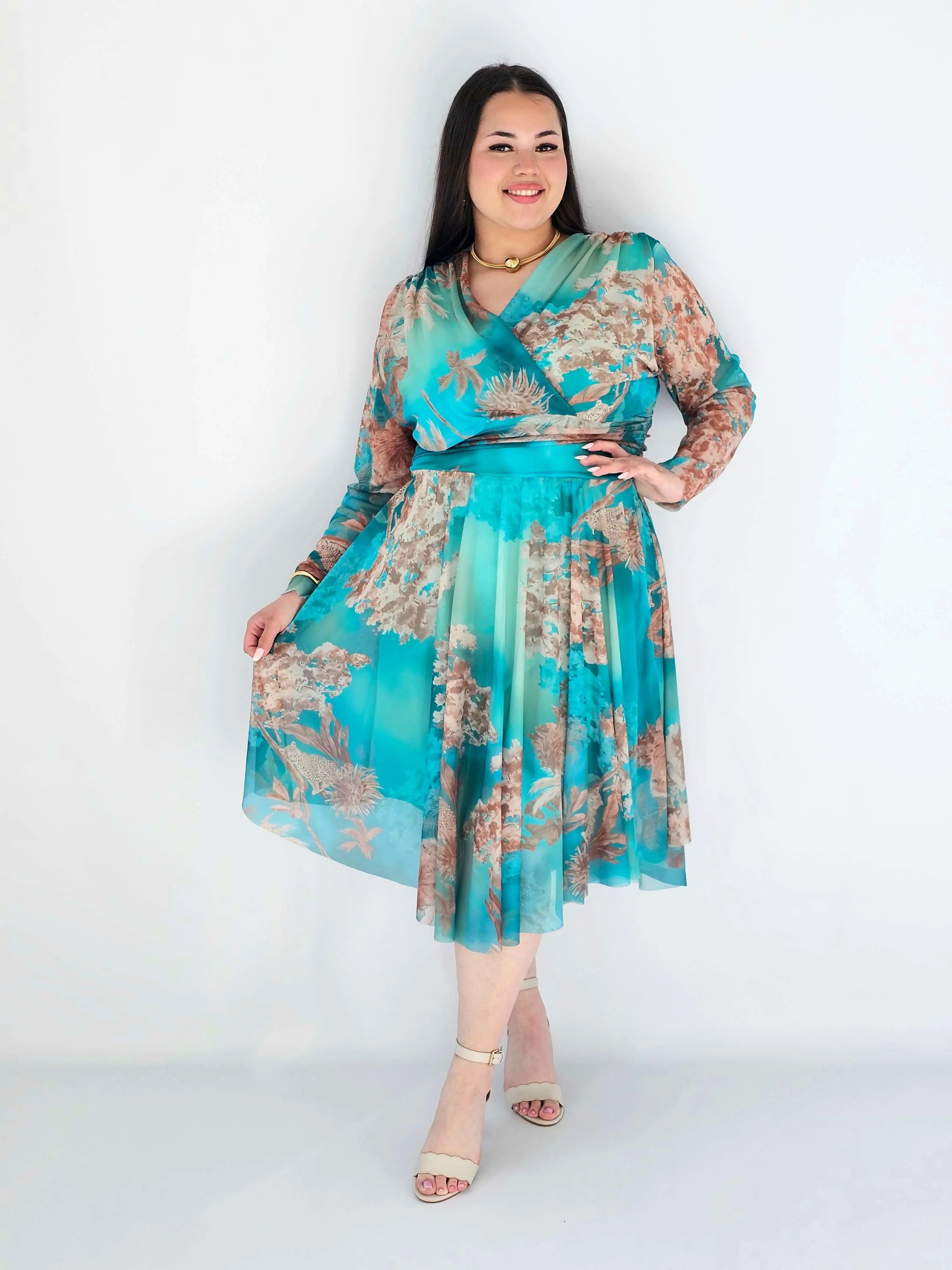Sukienka Plus Size Kopertowa Z Rozkloszowanym Dołem Stylowa XL