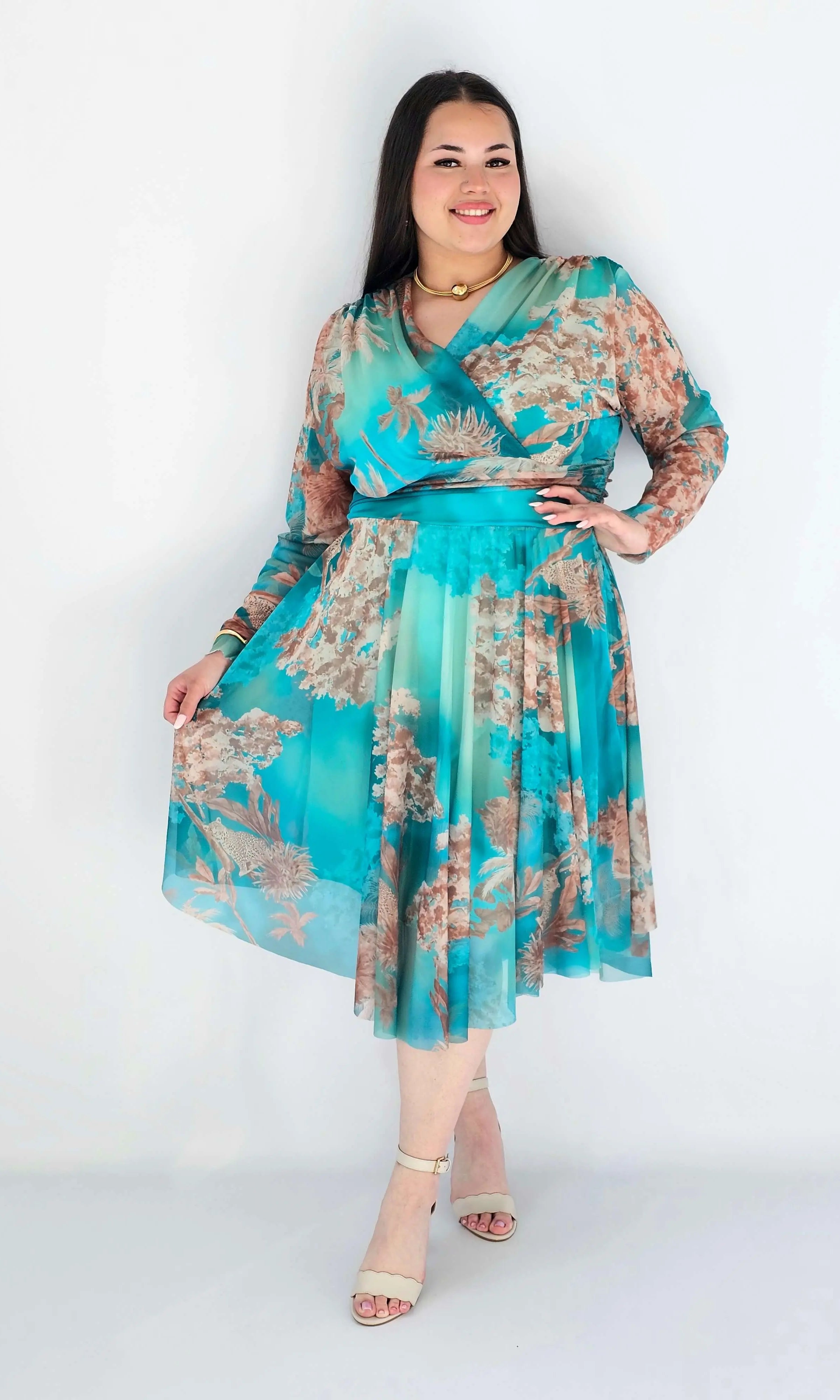 Sukienka Plus Size Kopertowa Z Rozkloszowanym Dołem Stylowa XL