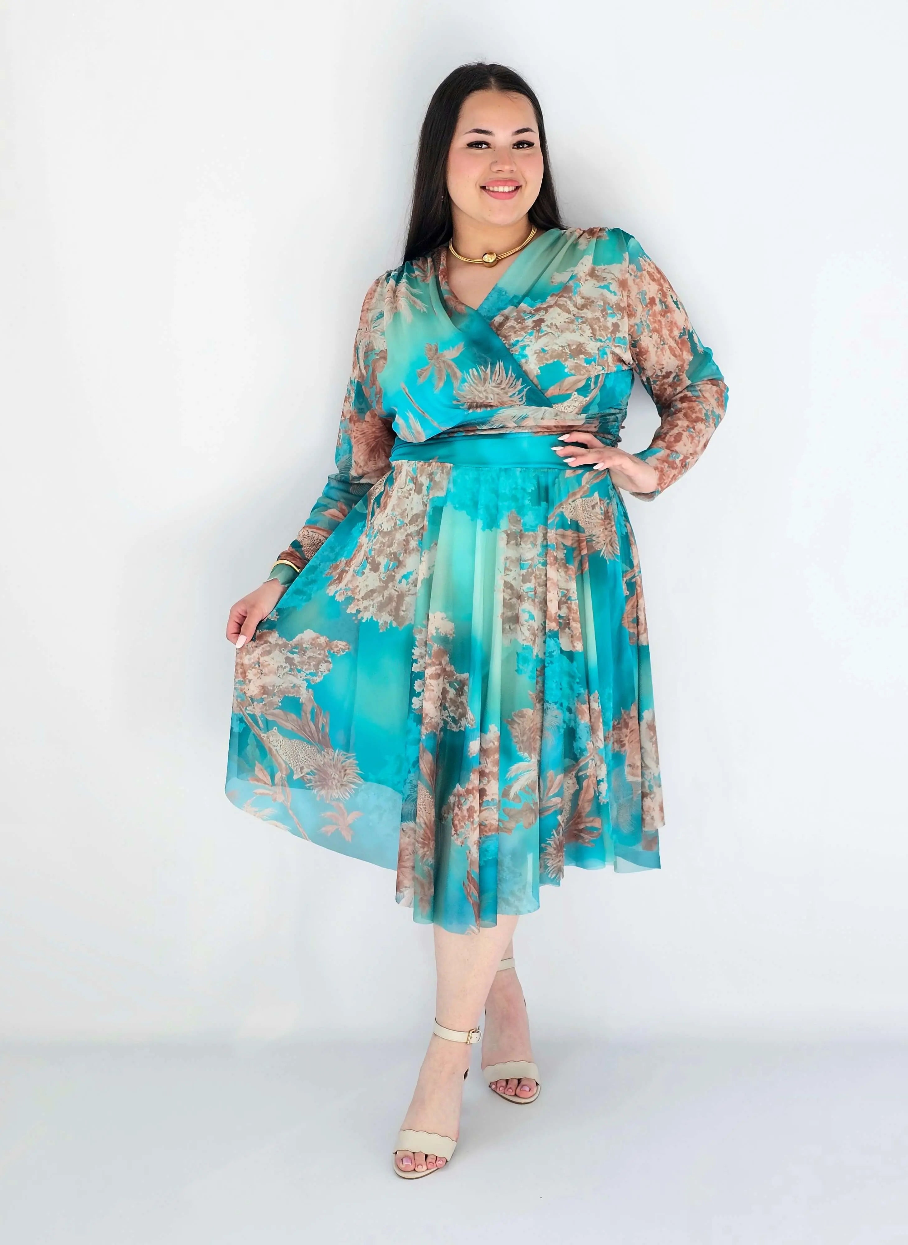 Sukienka Plus Size Kopertowa Z Rozkloszowanym Dołem Stylowa XL