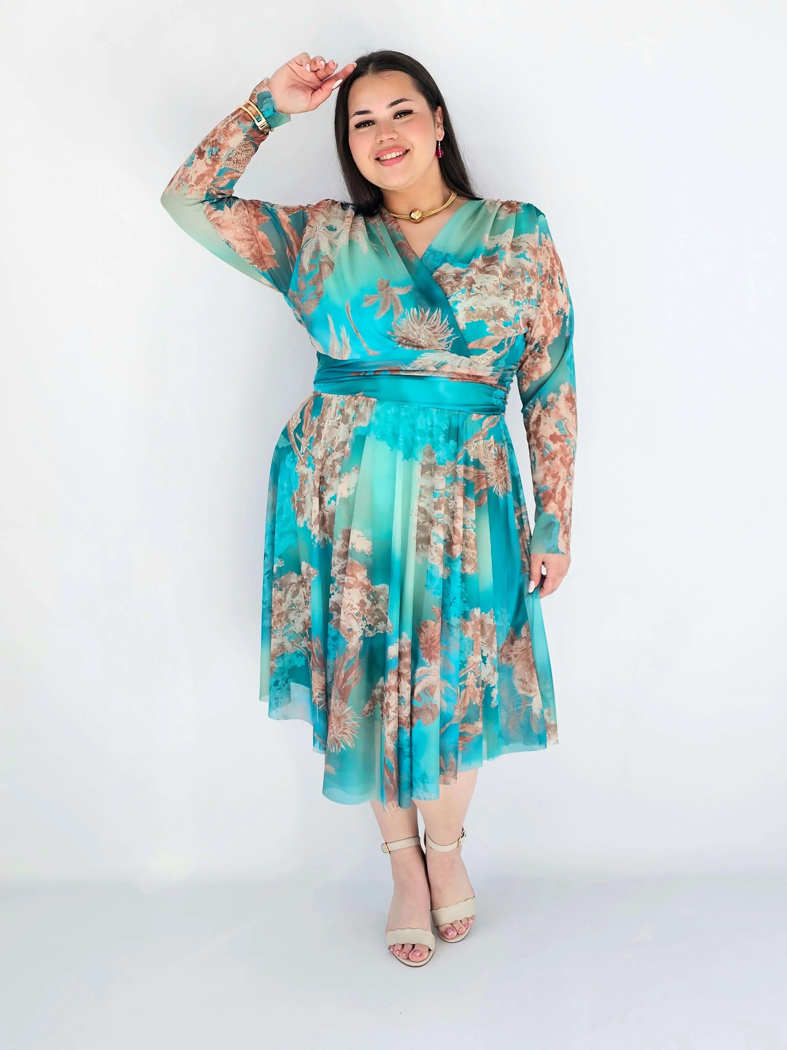 Sukienka Plus Size Kopertowa Z Rozkloszowanym Dołem Stylowa XL