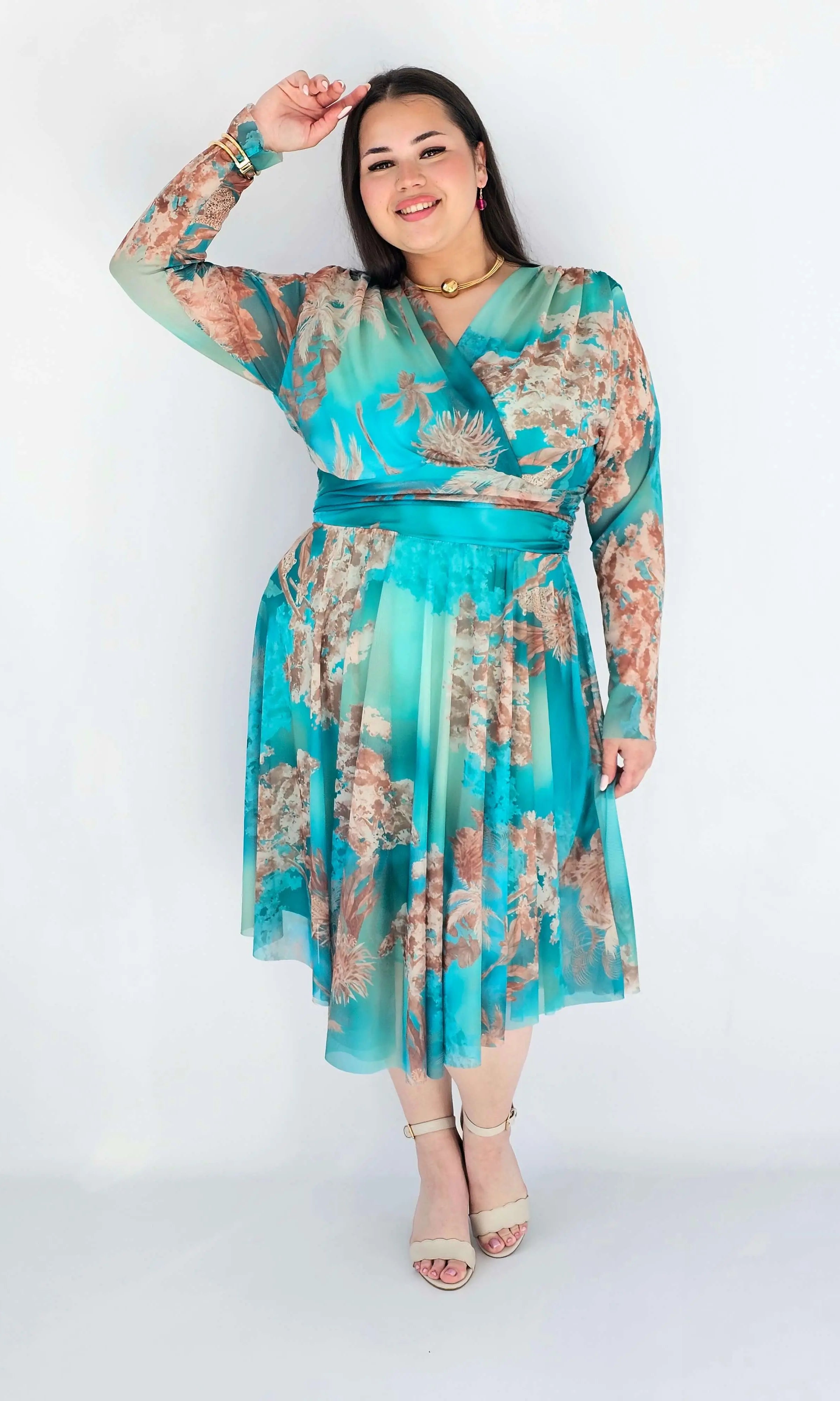 Sukienka Plus Size Kopertowa Z Rozkloszowanym Dołem Stylowa XL