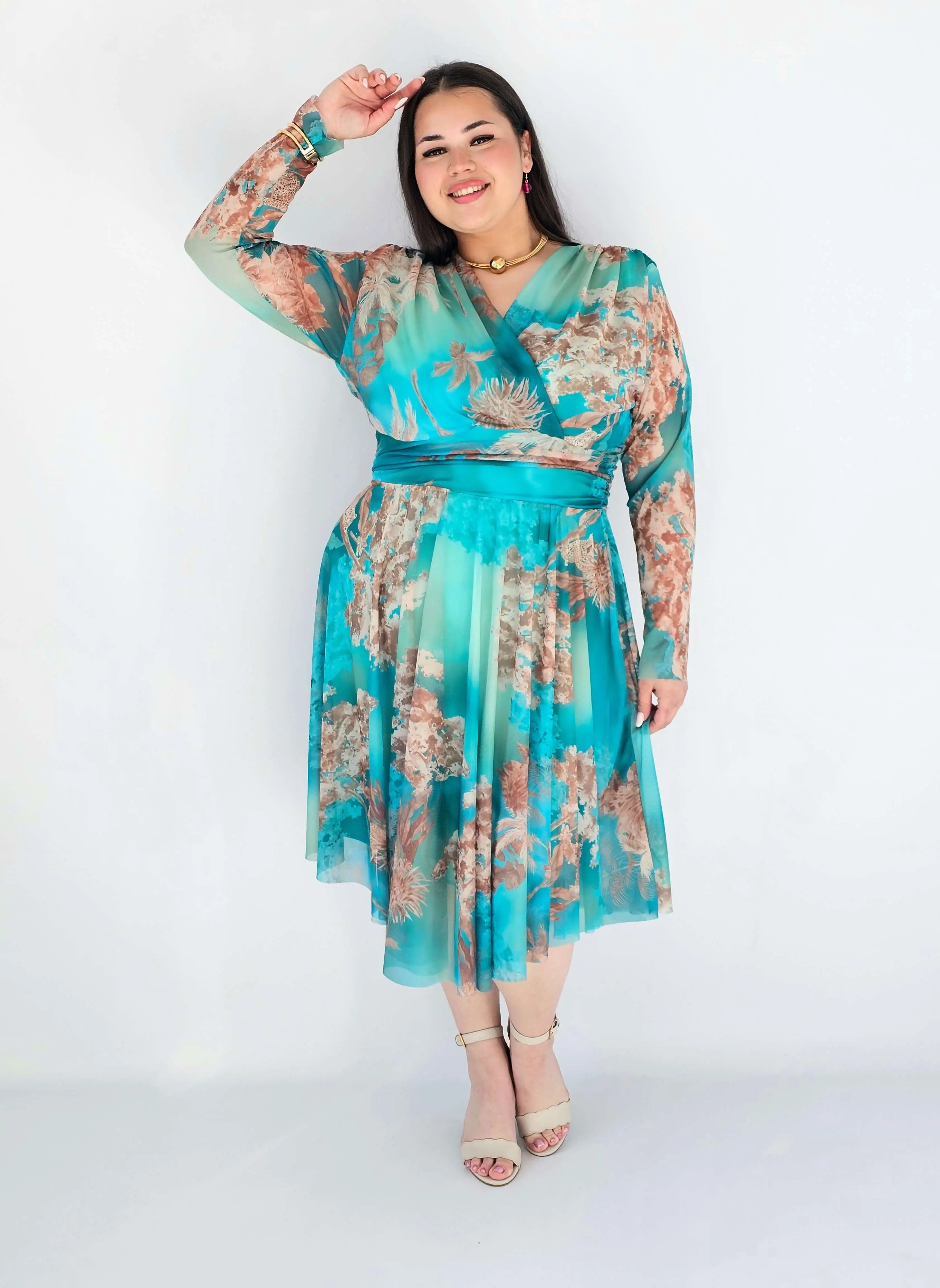 Sukienka Plus Size Kopertowa Z Rozkloszowanym Dołem Stylowa XL