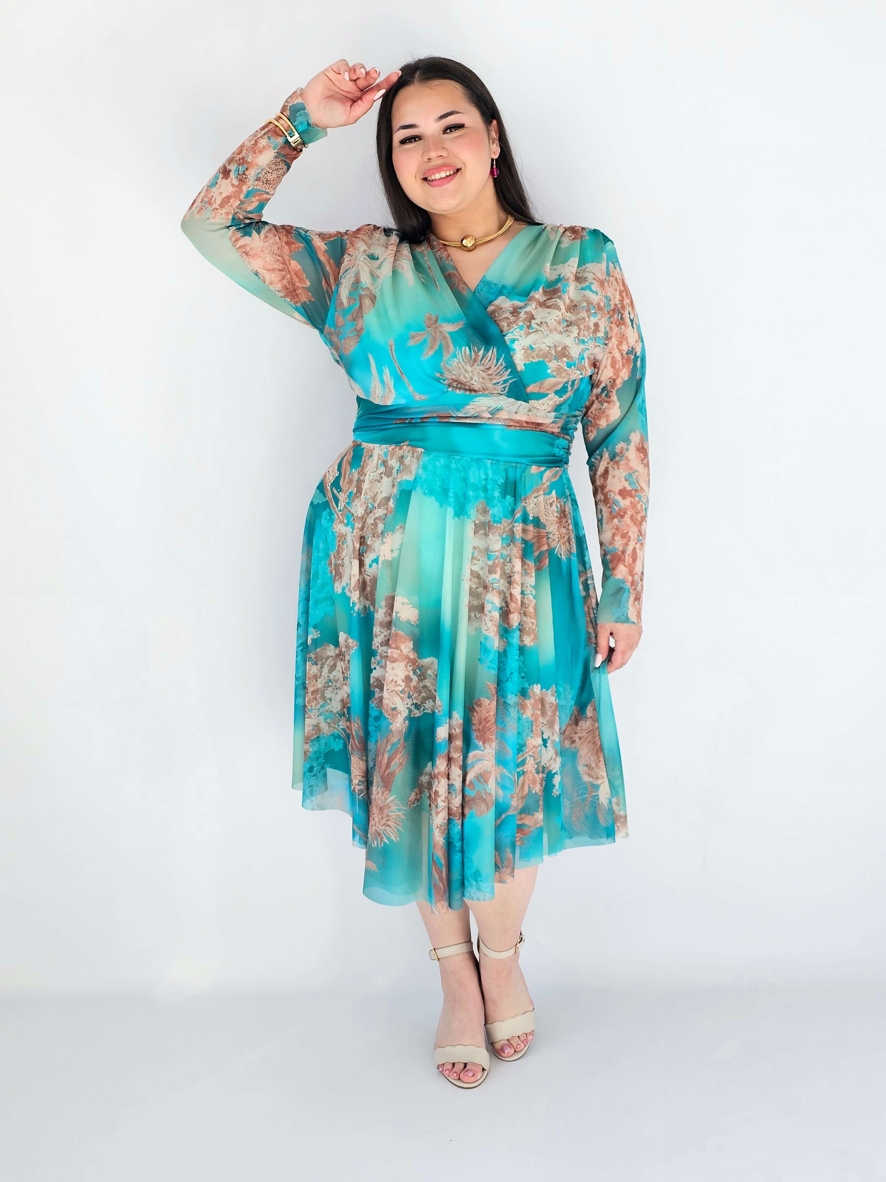 Sukienka Plus Size Kopertowa Z Rozkloszowanym Dołem Stylowa XL