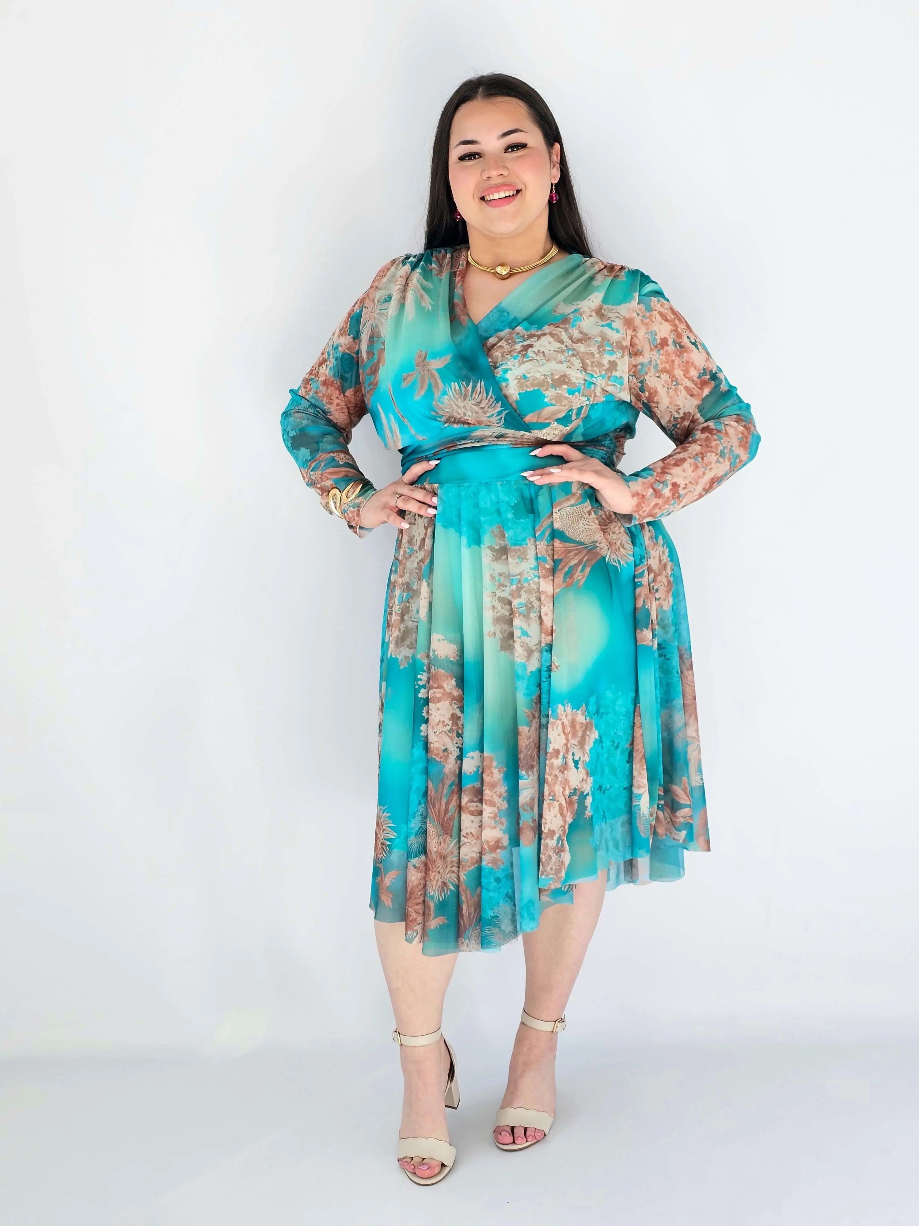 Sukienka Plus Size Kopertowa Z Rozkloszowanym Dołem Stylowa XL