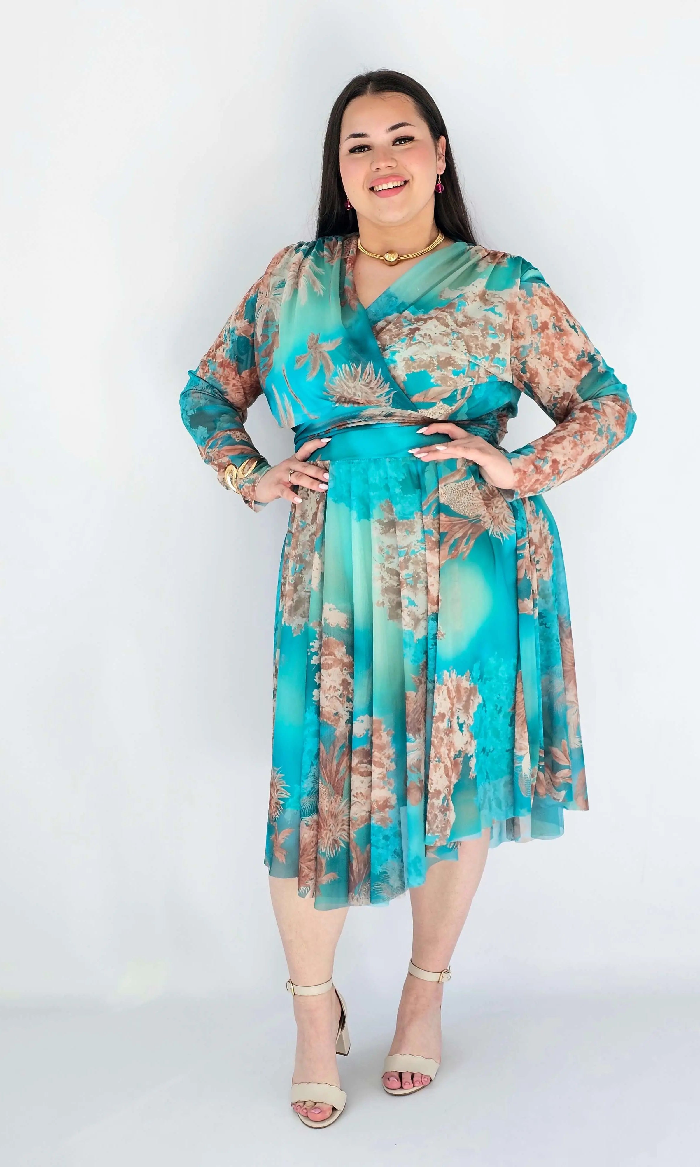 Sukienka Plus Size Kopertowa Z Rozkloszowanym Dołem Stylowa XL