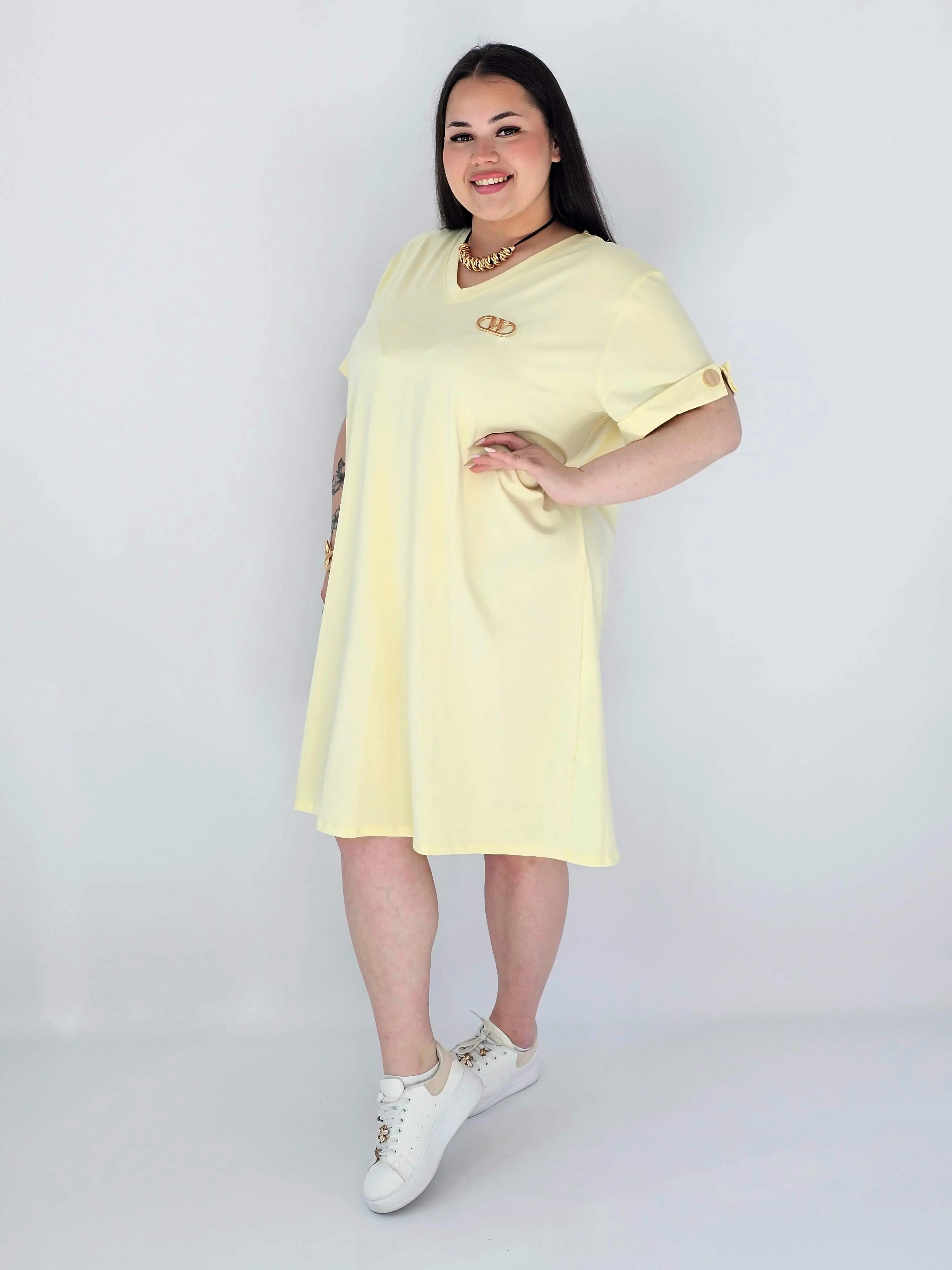 Sukienka Plus Size Luźna Z Dekoltem V I Ozdobnym Detalem Stylowa XL