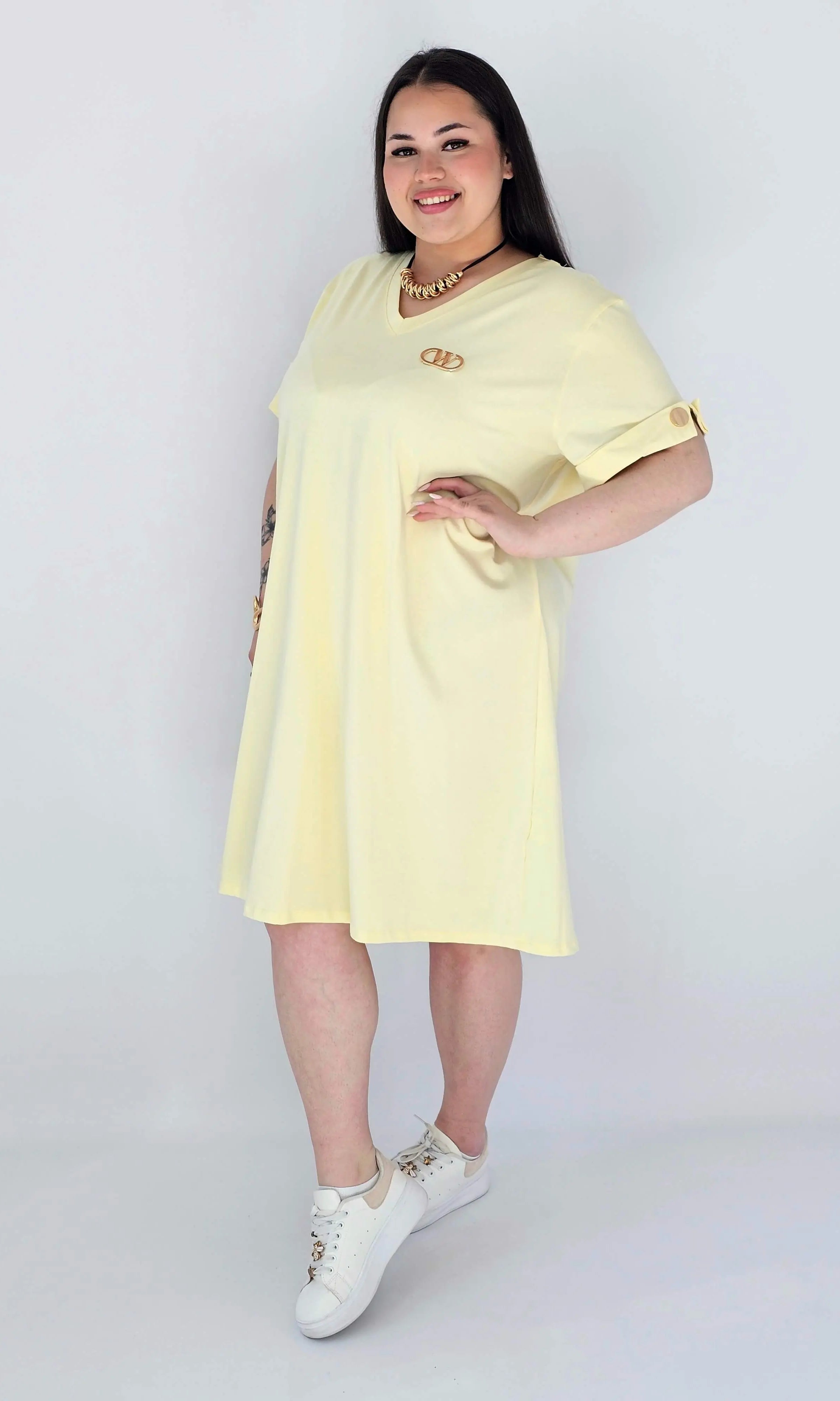 Sukienka Plus Size Luźna Z Dekoltem V I Ozdobnym Detalem Stylowa XL