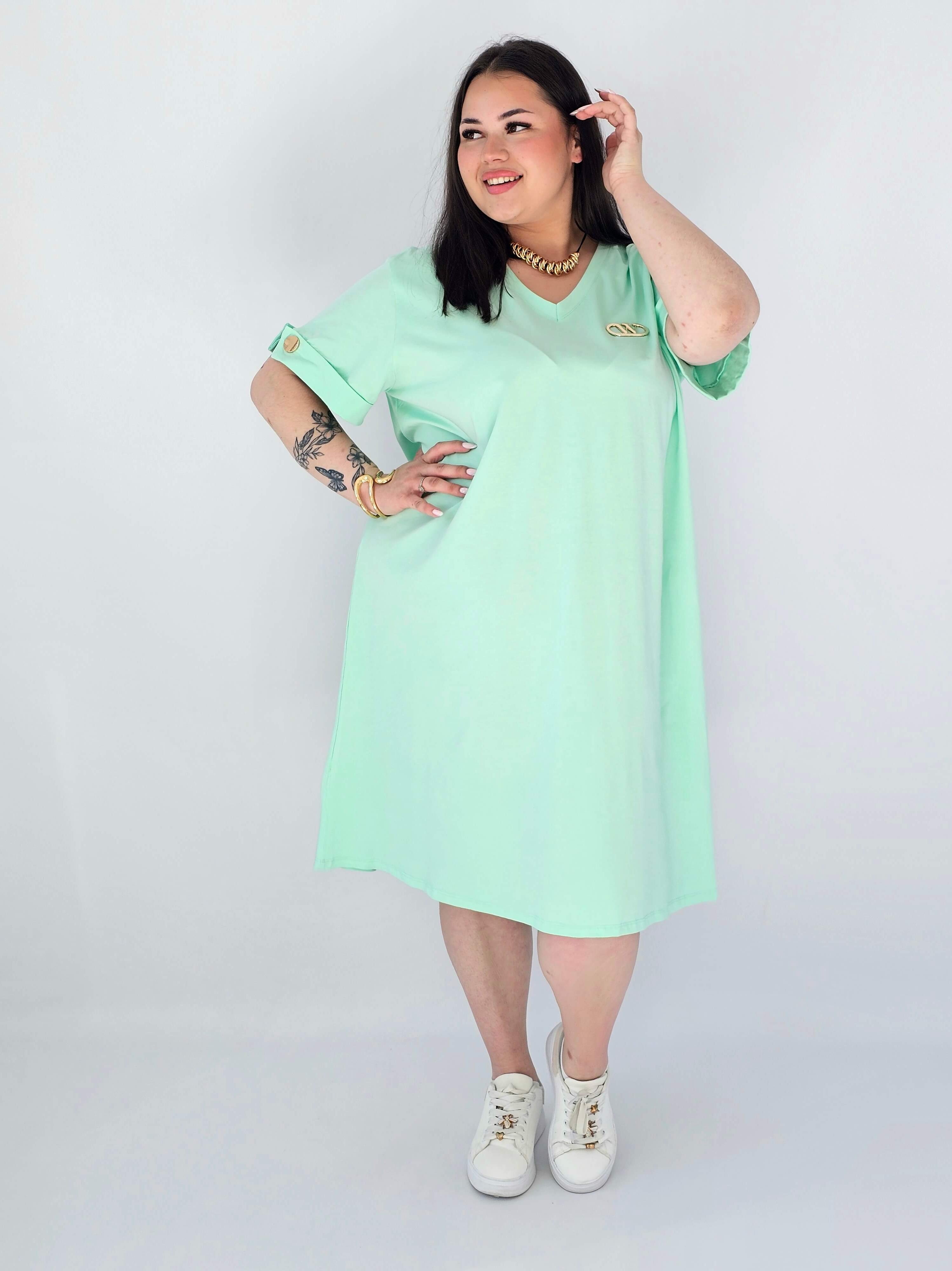 Sukienka Plus Size Luźna Z Dekoltem V I Ozdobnym Detalem Stylowa XL
