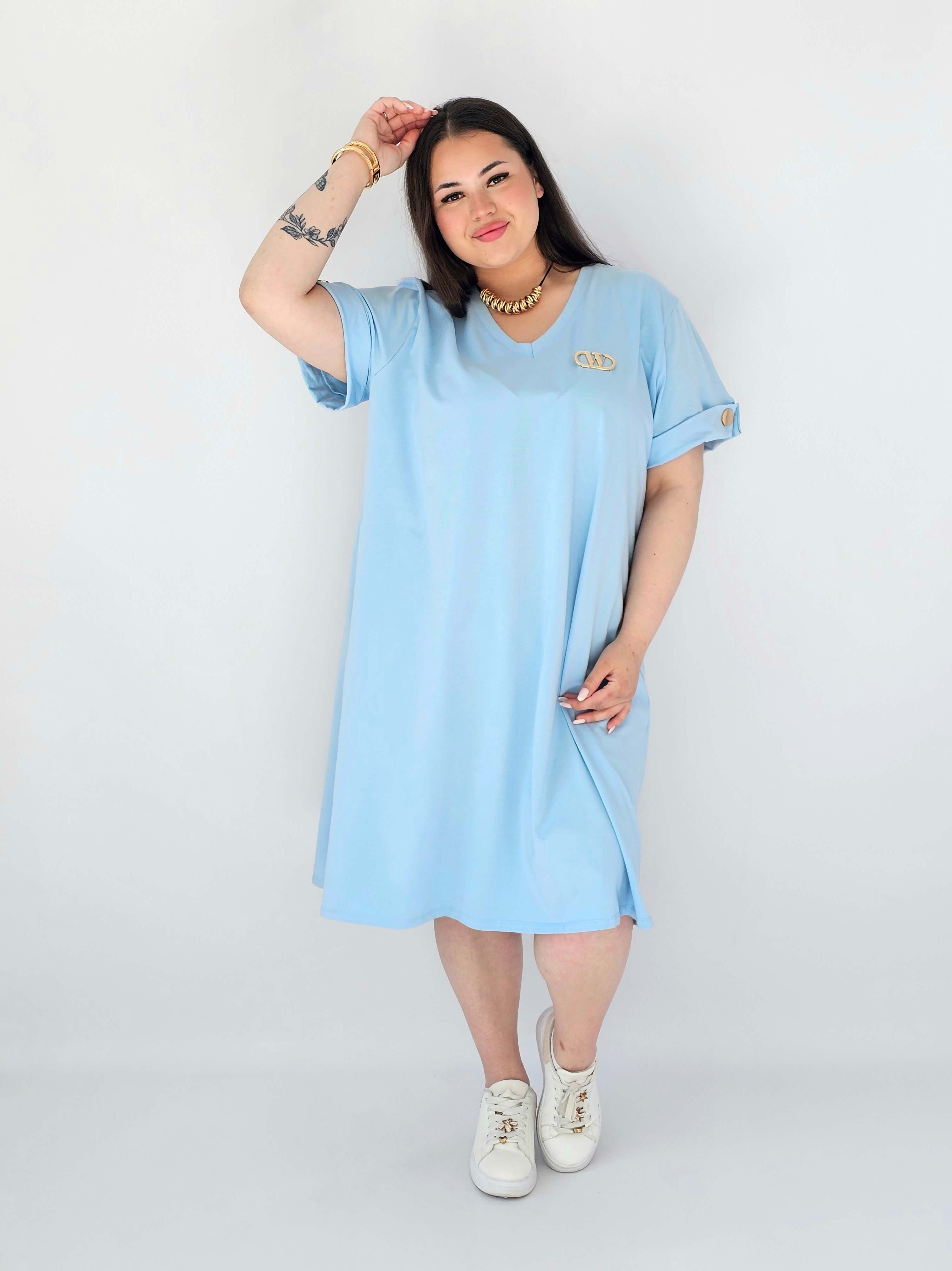 Sukienka Plus Size Luźna Z Dekoltem V I Ozdobnym Detalem Stylowa XL