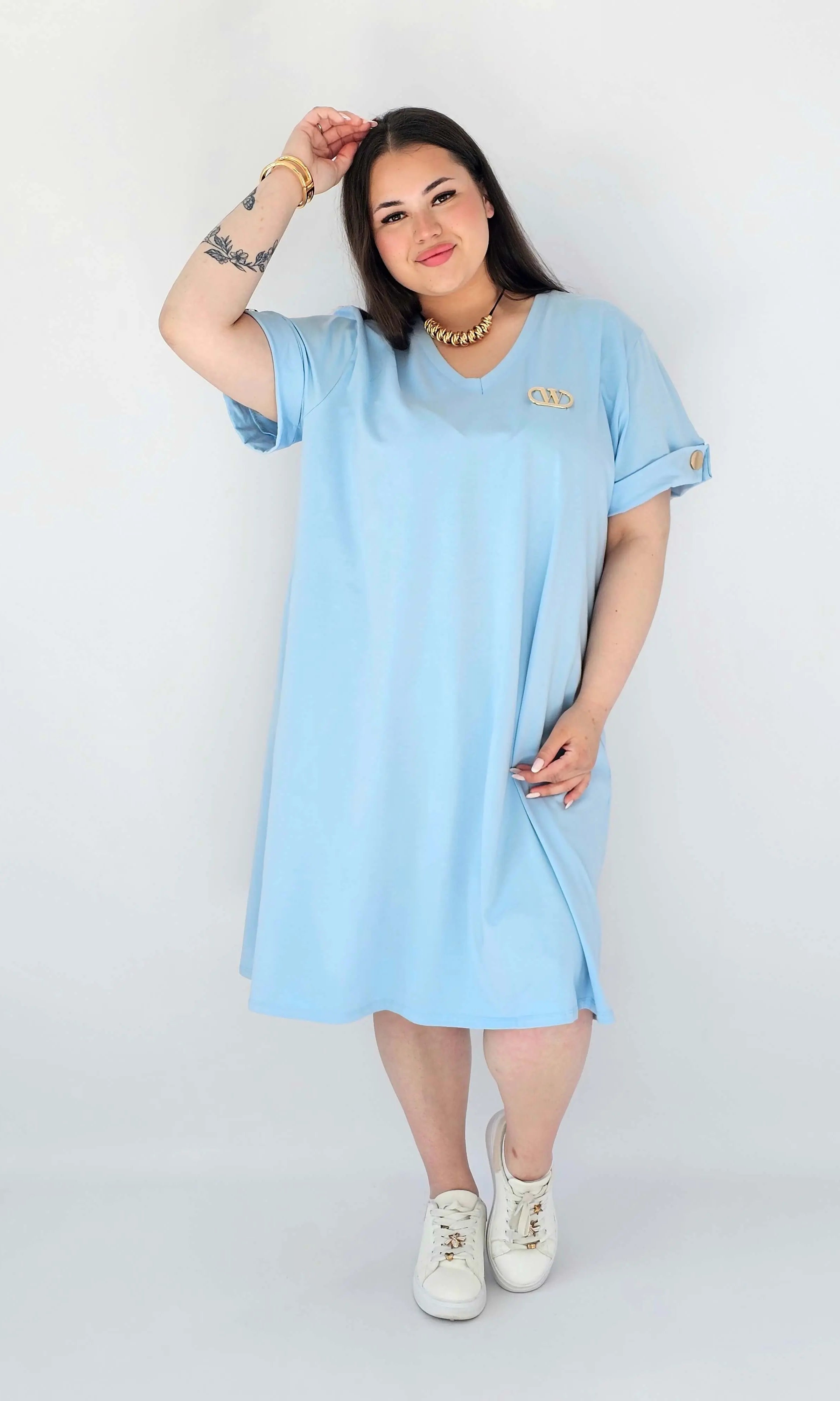 Sukienka Plus Size Luźna Z Dekoltem V I Ozdobnym Detalem Stylowa XL