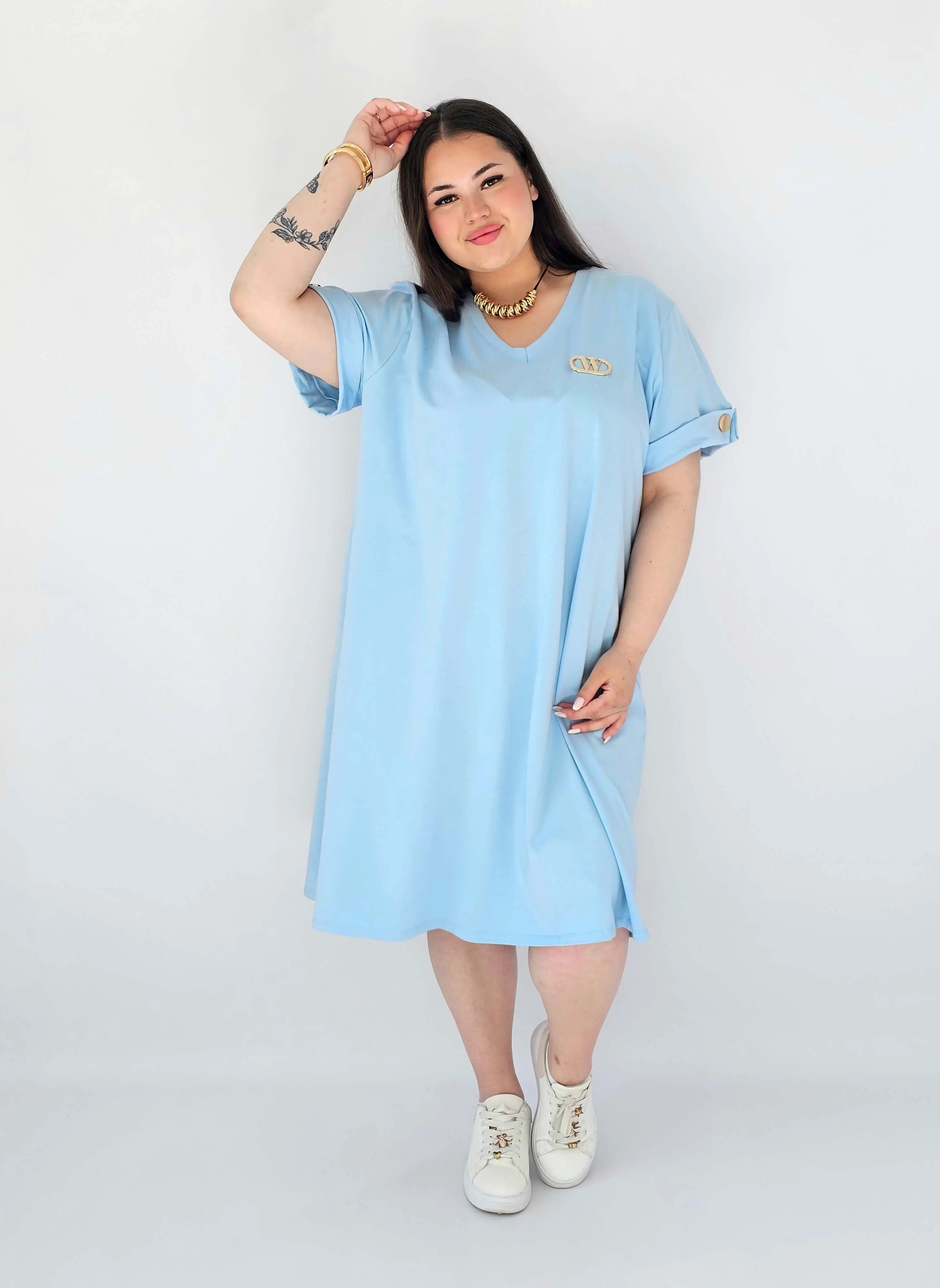 Sukienka Plus Size Luźna Z Dekoltem V I Ozdobnym Detalem Stylowa XL