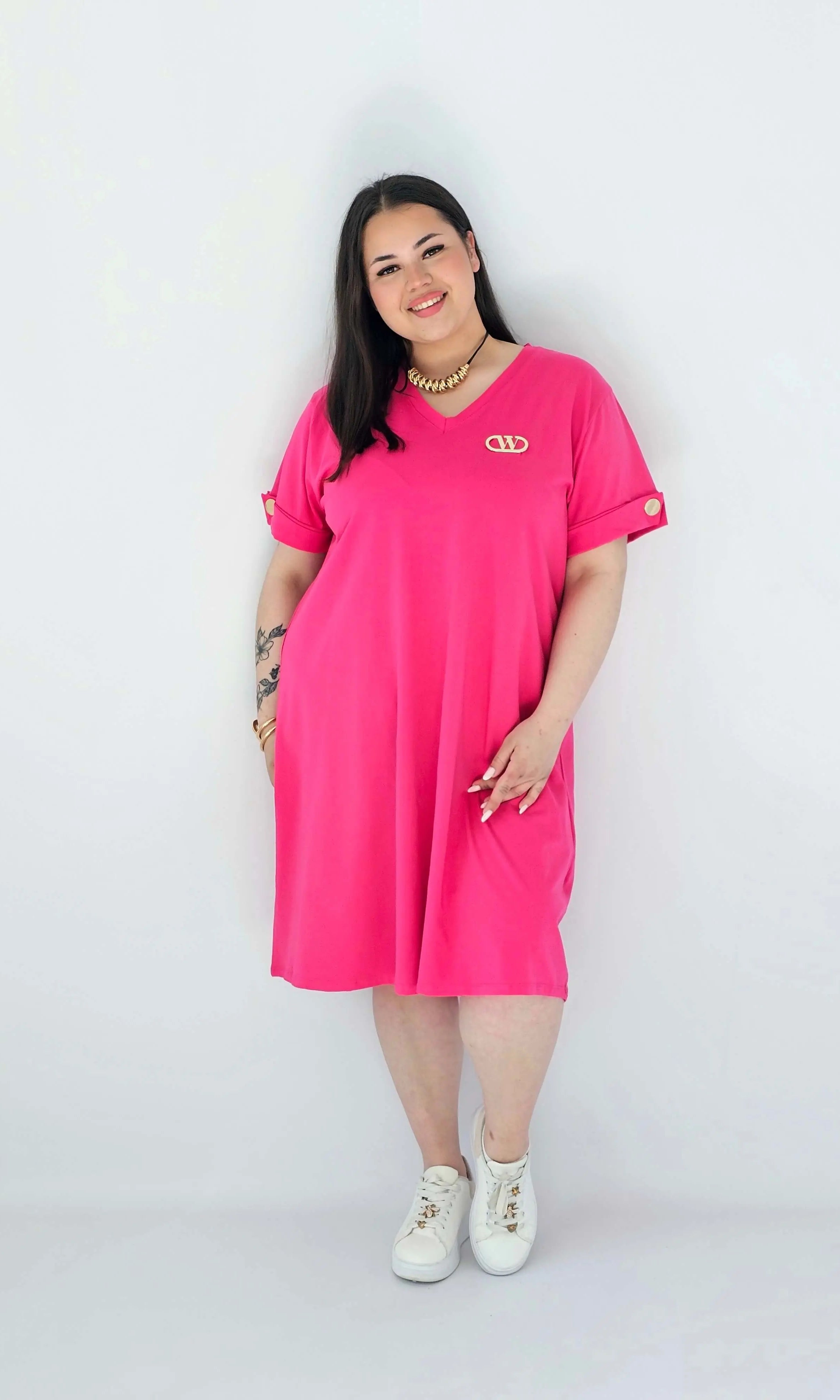 Sukienka Plus Size Luźna Z Dekoltem V I Ozdobnym Detalem Stylowa XL