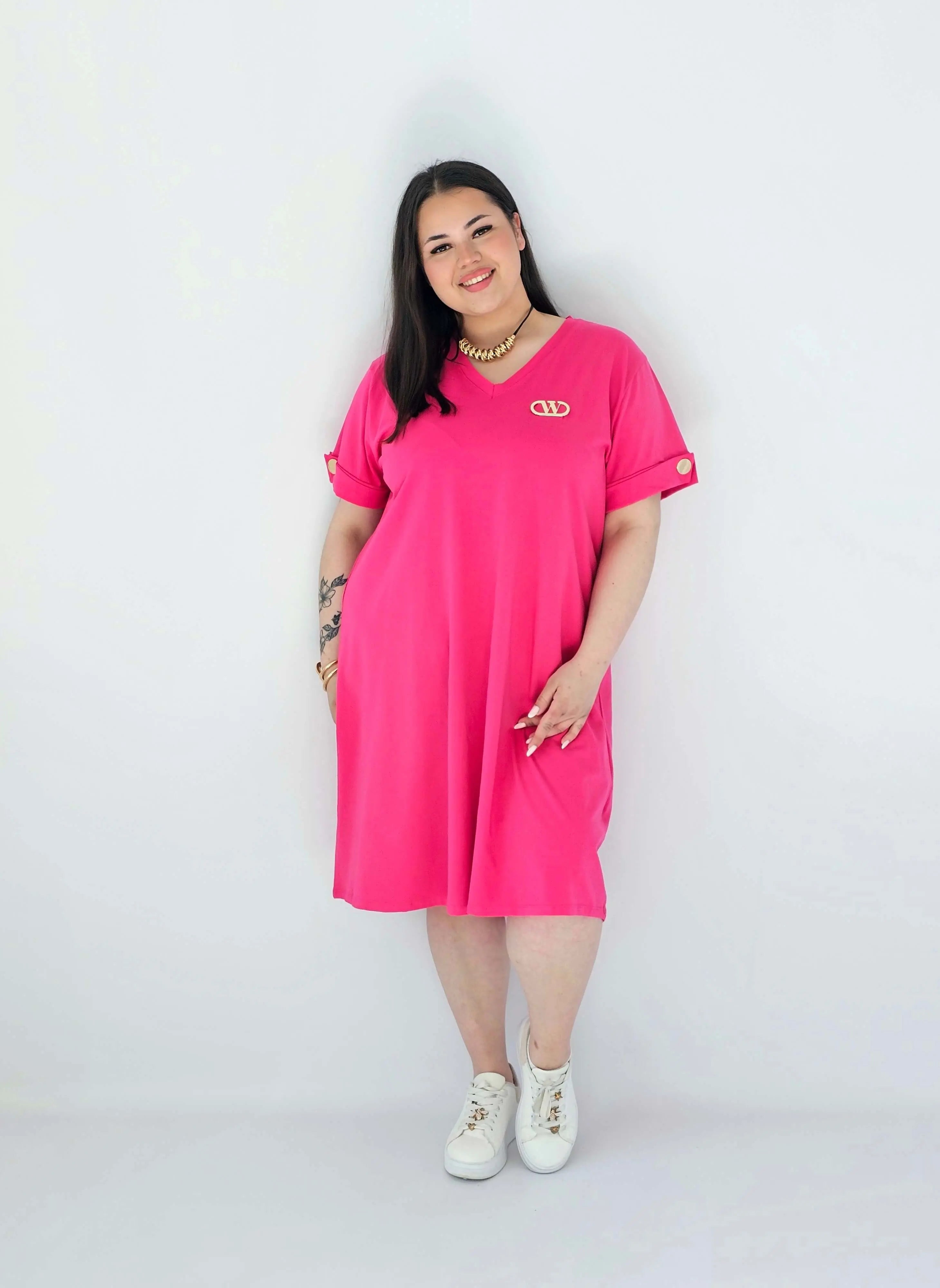 Sukienka Plus Size Luźna Z Dekoltem V I Ozdobnym Detalem Stylowa XL