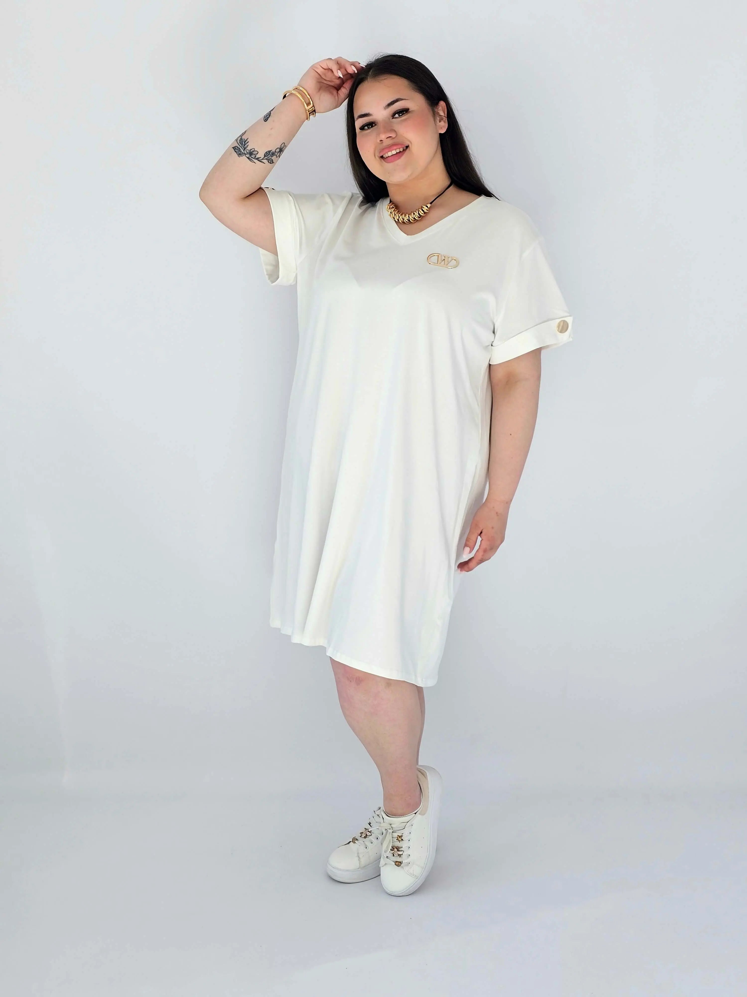 Sukienka Plus Size Luźna Z Dekoltem V I Ozdobnym Detalem Stylowa XL