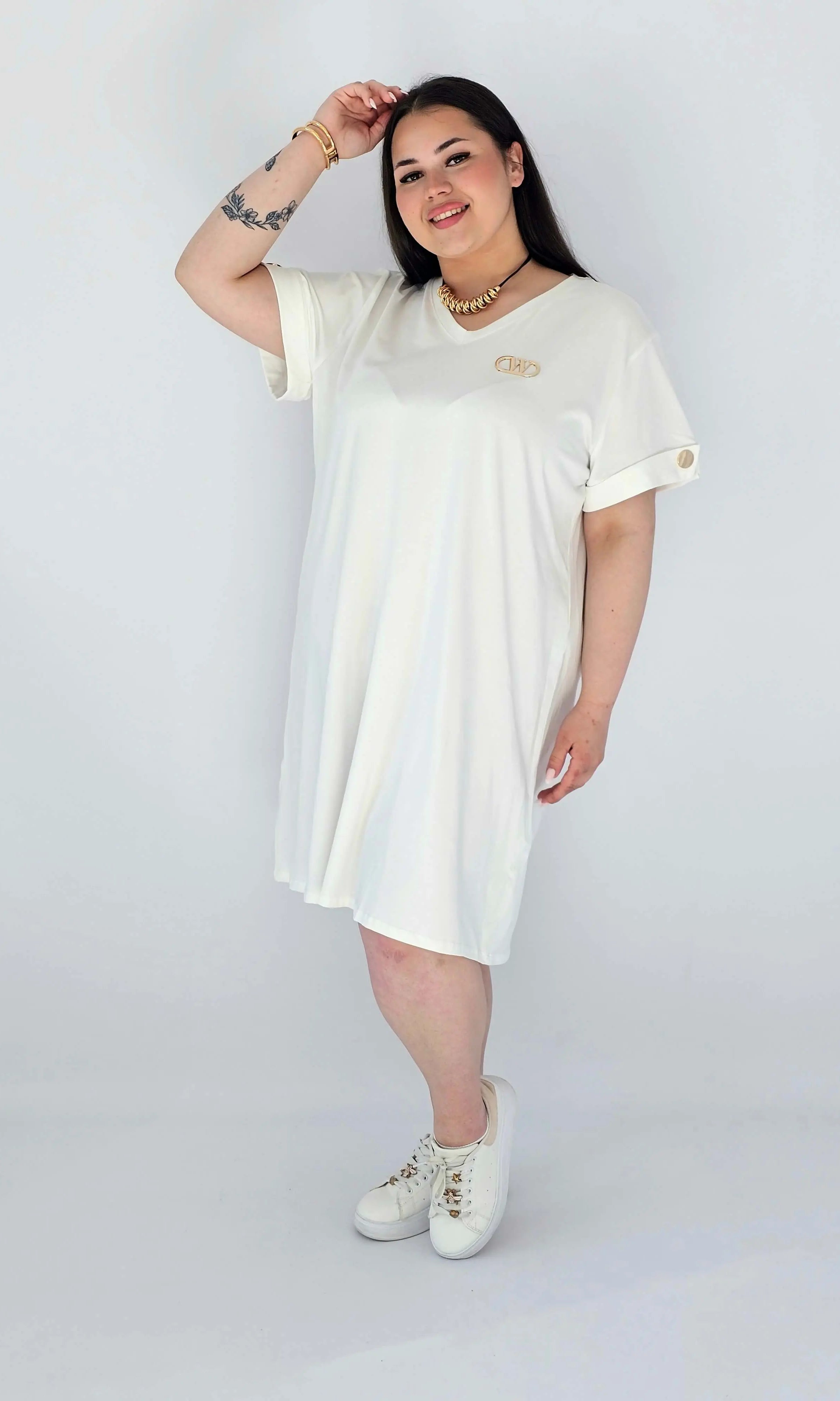 Sukienka Plus Size Luźna Z Dekoltem V I Ozdobnym Detalem Stylowa XL