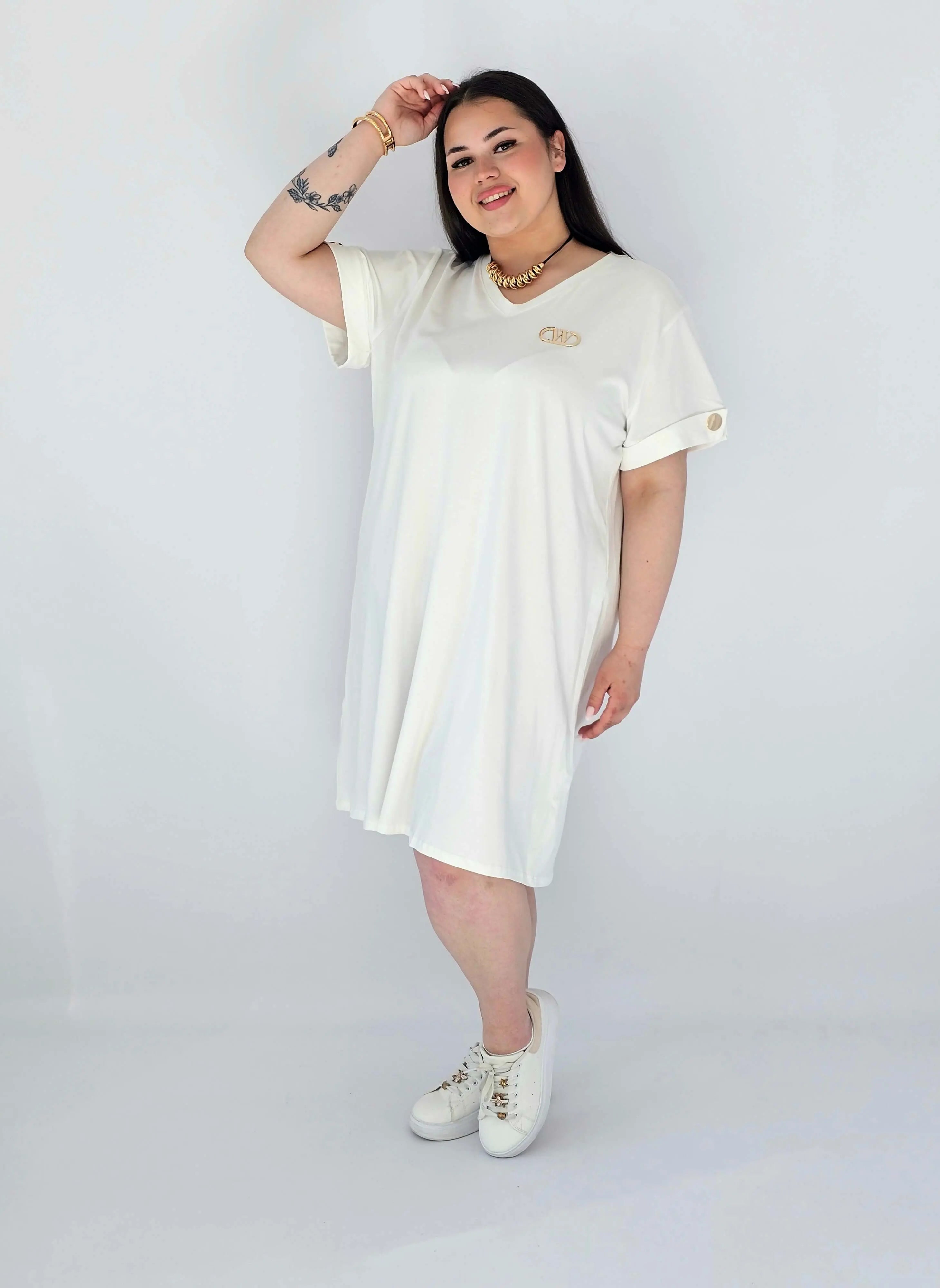 Sukienka Plus Size Luźna Z Dekoltem V I Ozdobnym Detalem Stylowa XL