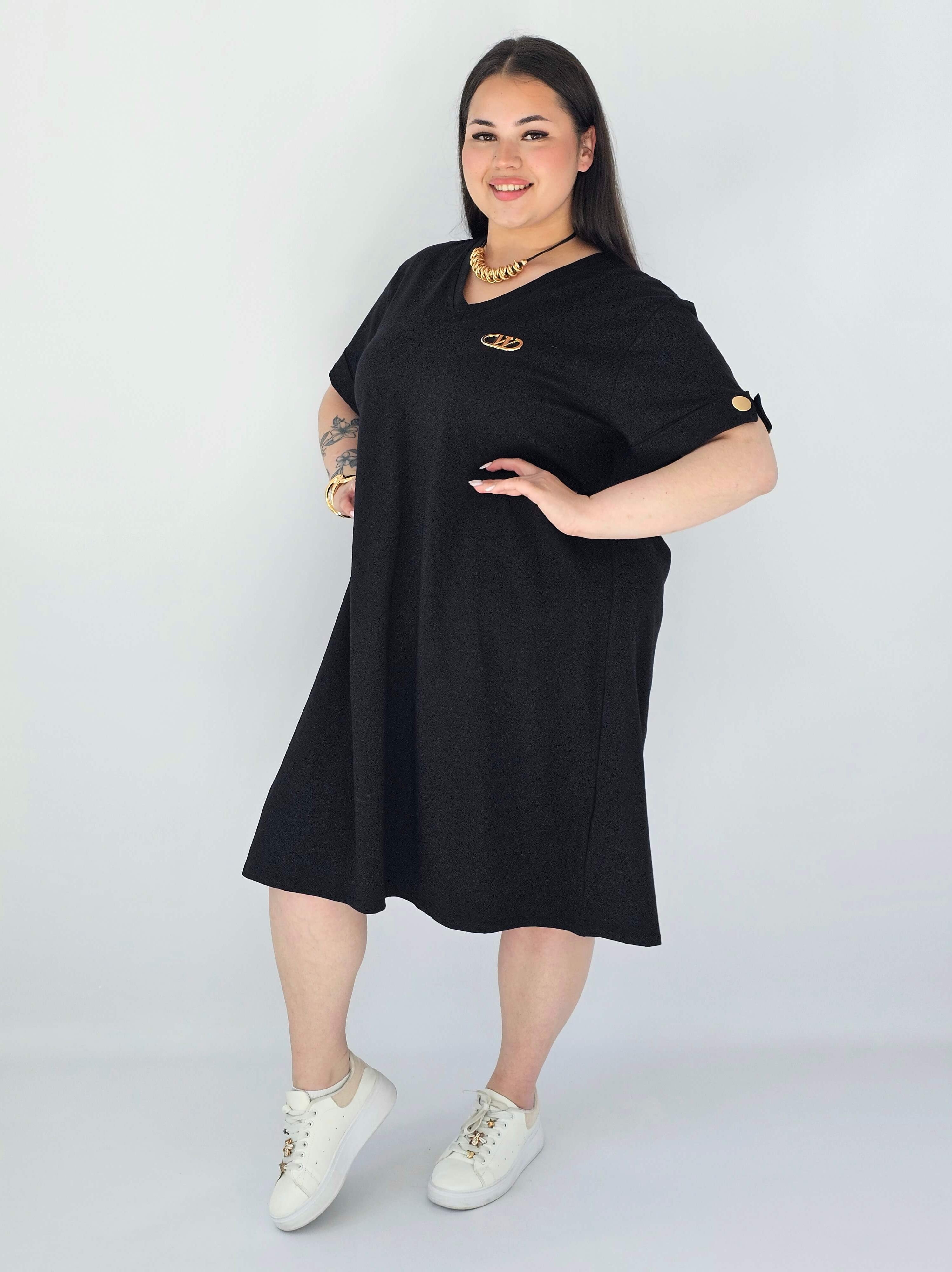 Sukienka Plus Size Luźna Z Dekoltem V I Ozdobnym Detalem Stylowa XL