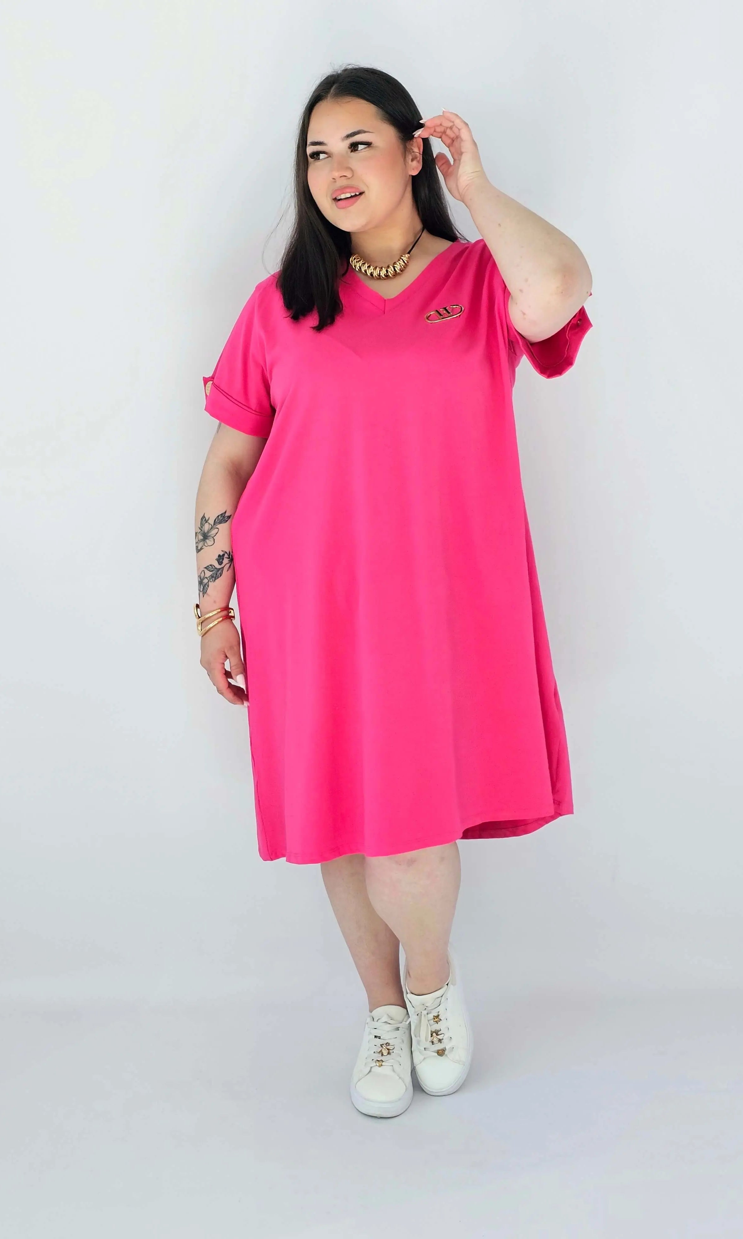 Sukienka Plus Size Luźna Z Dekoltem V I Ozdobnym Detalem Stylowa XL