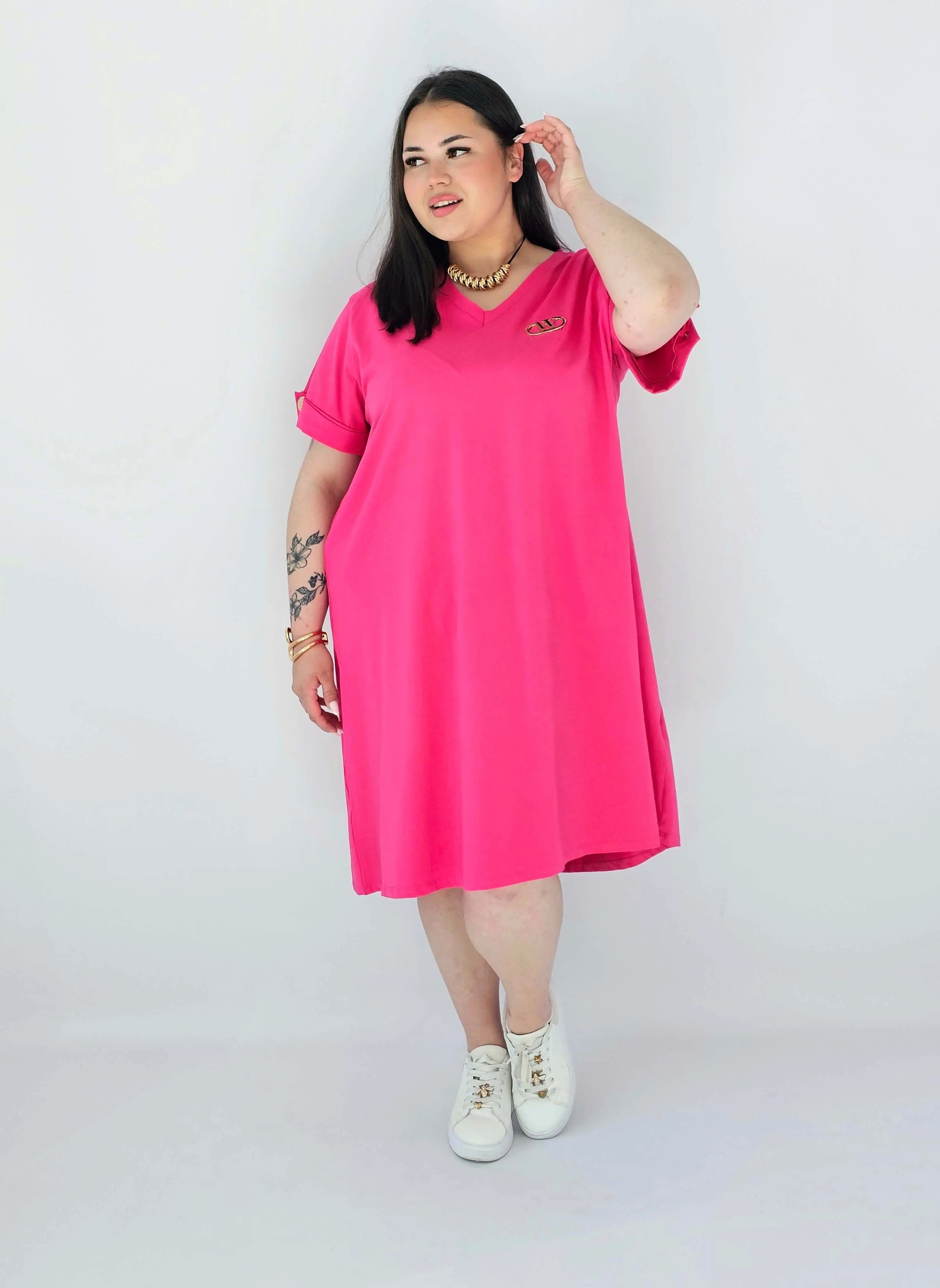 Sukienka Plus Size Luźna Z Dekoltem V I Ozdobnym Detalem Stylowa XL