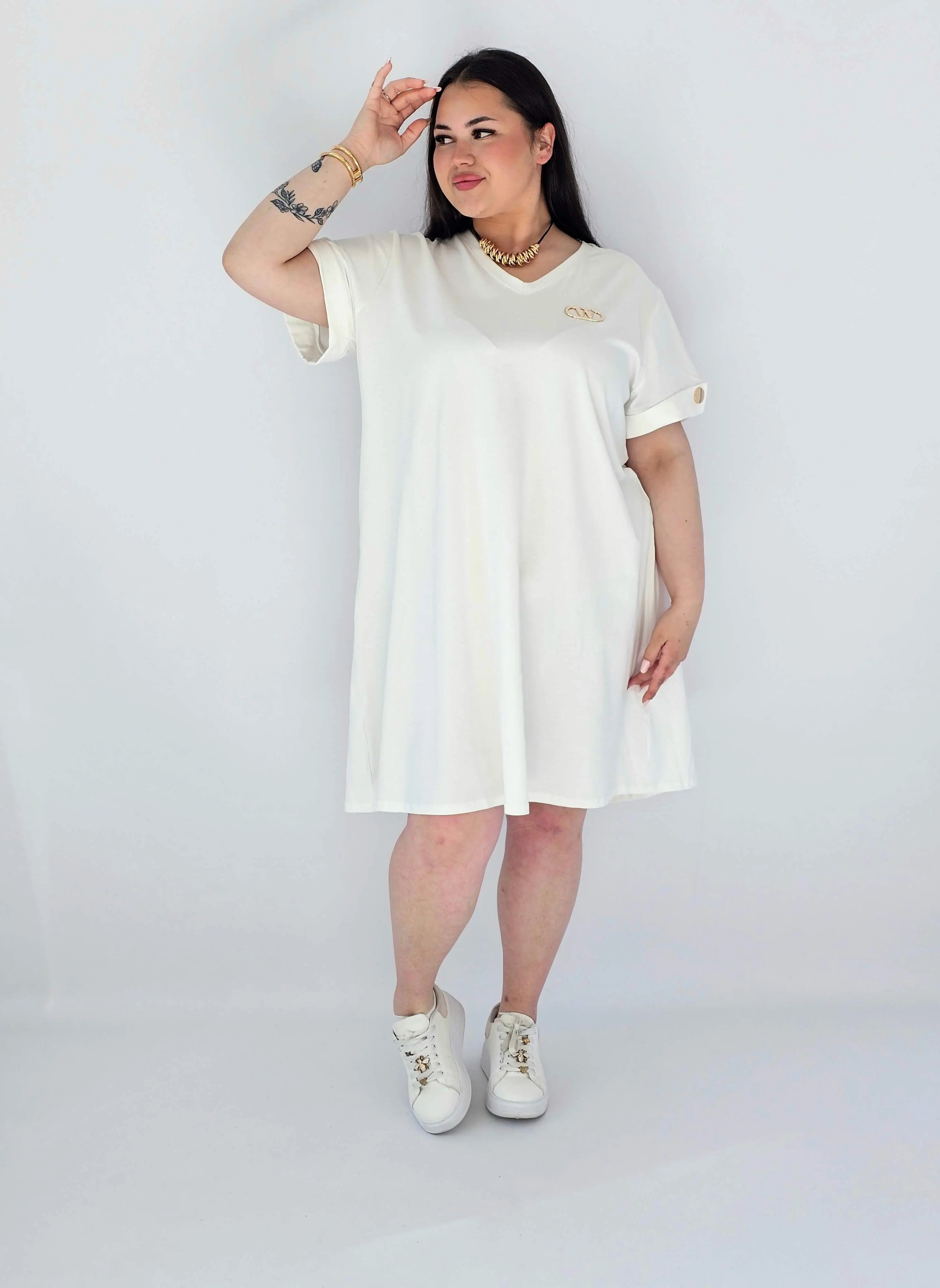 Sukienka Plus Size Luźna Z Dekoltem V I Ozdobnym Detalem Stylowa XL