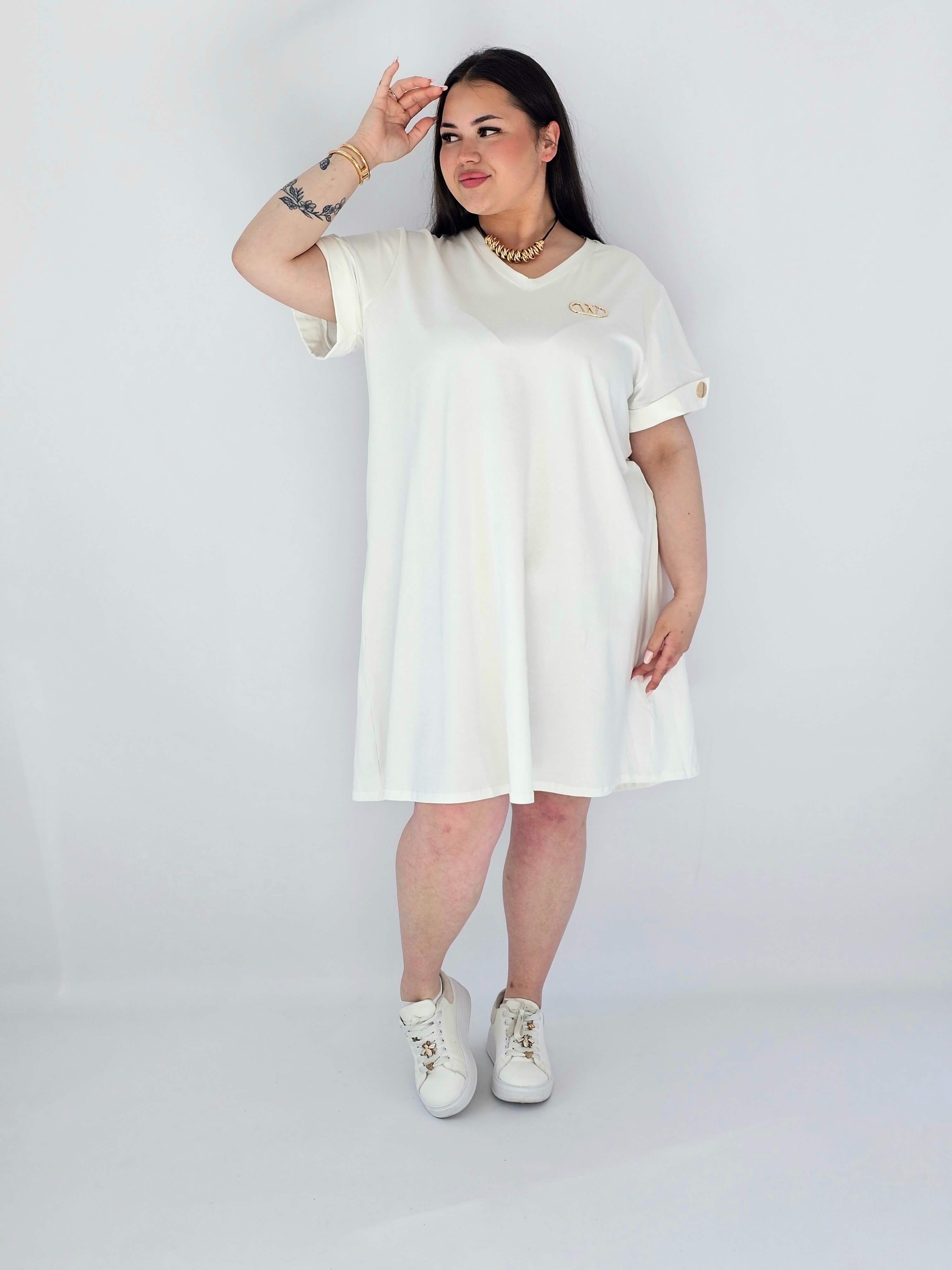 Sukienka Plus Size Luźna Z Dekoltem V I Ozdobnym Detalem Stylowa XL