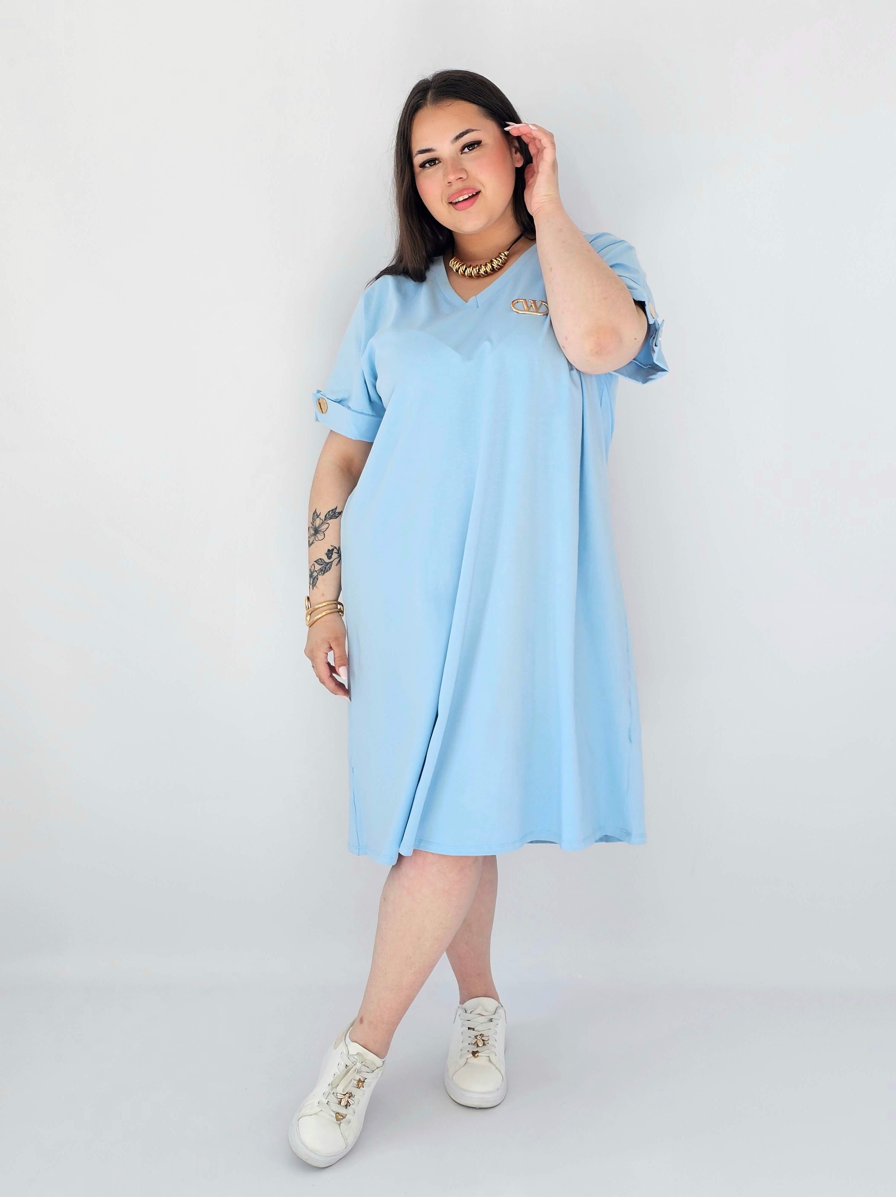 Sukienka Plus Size Luźna Z Dekoltem V I Ozdobnym Detalem Stylowa XL