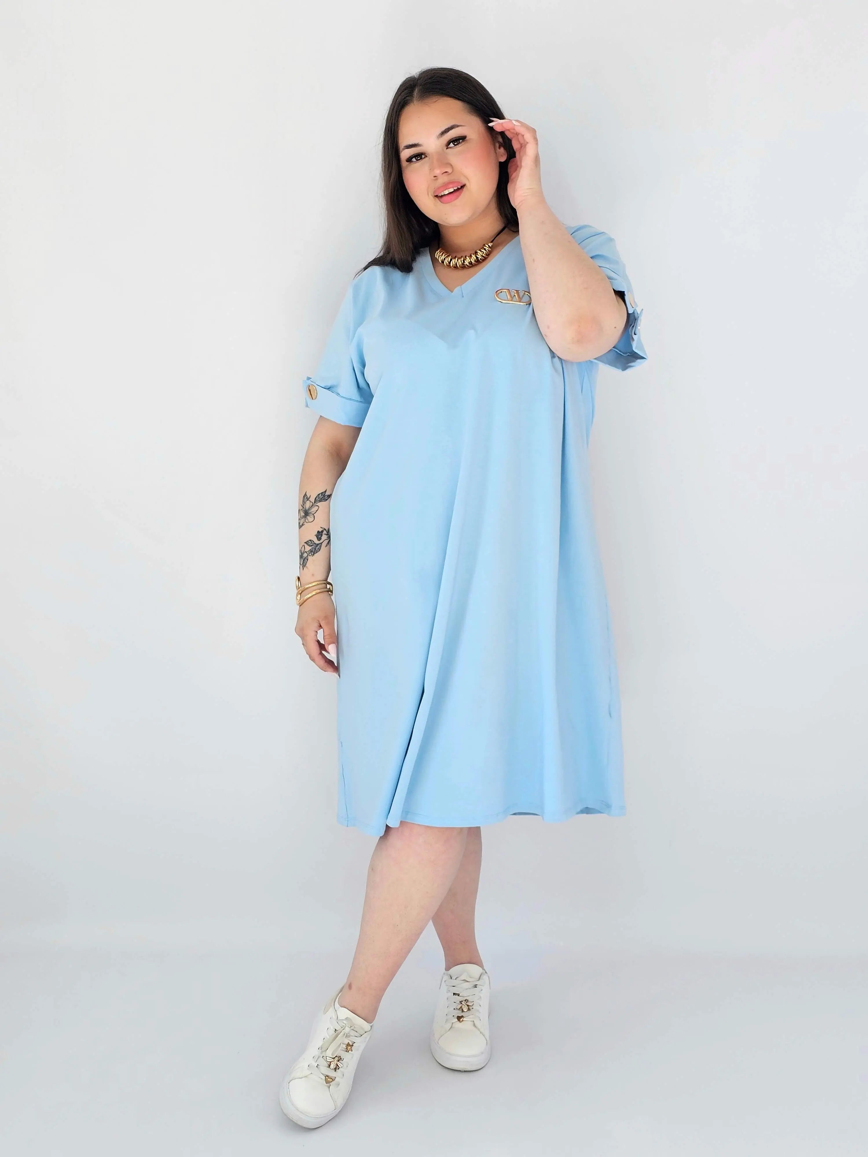 Sukienka Plus Size Luźna Z Dekoltem V I Ozdobnym Detalem Stylowa XL