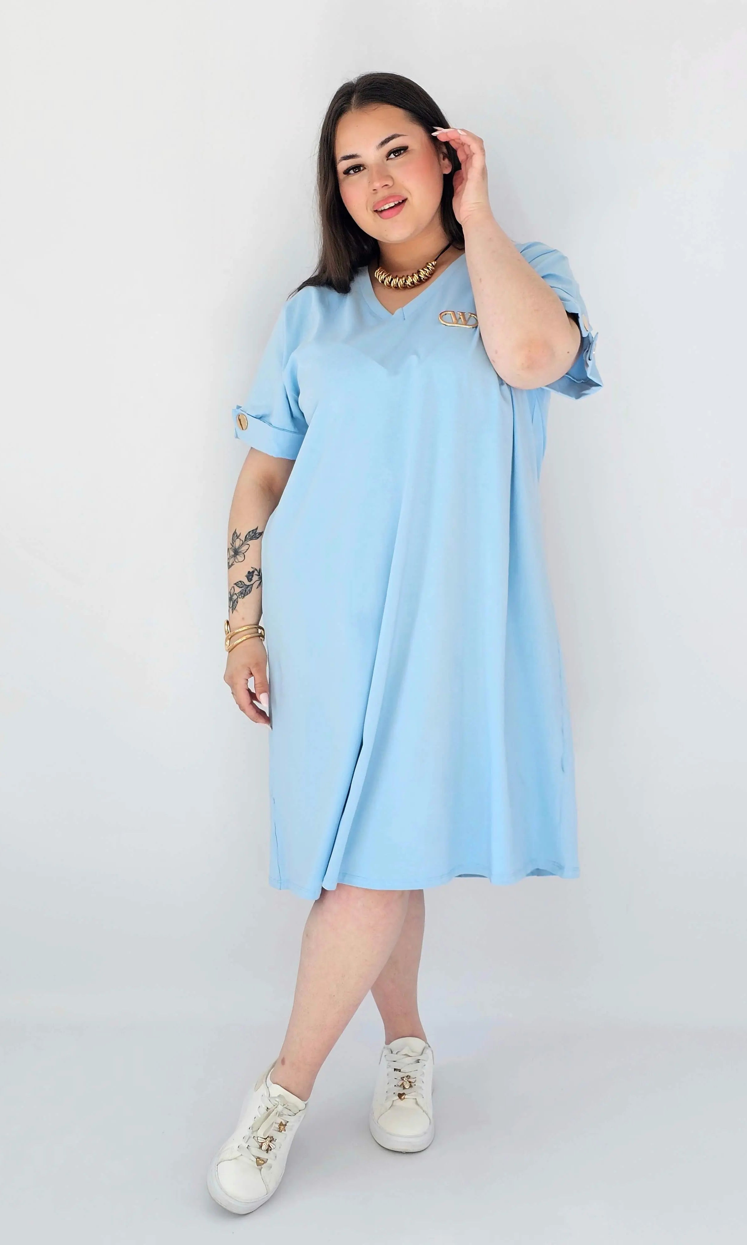 Sukienka Plus Size Luźna Z Dekoltem V I Ozdobnym Detalem Stylowa XL