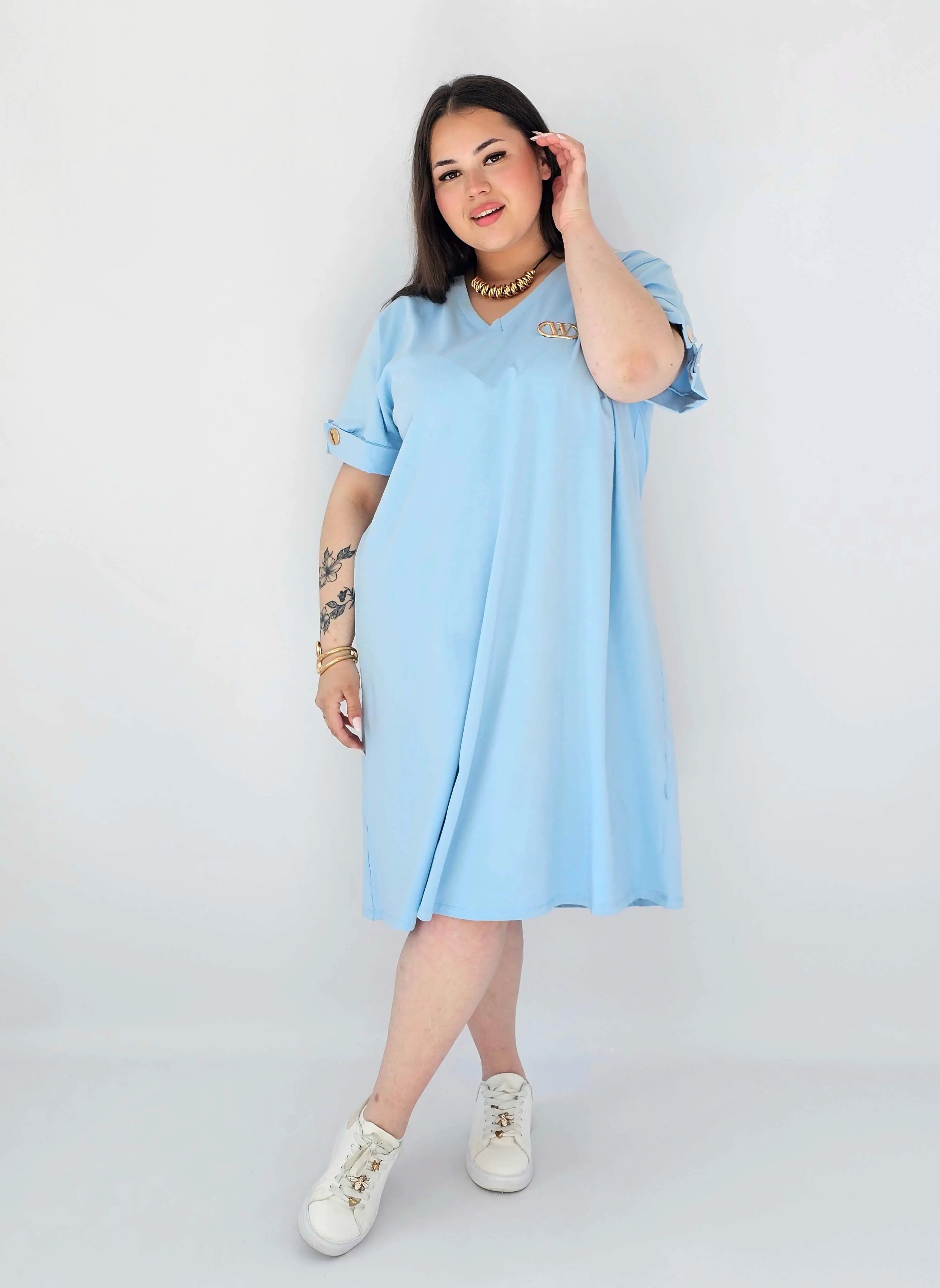 Sukienka Plus Size Luźna Z Dekoltem V I Ozdobnym Detalem Stylowa XL