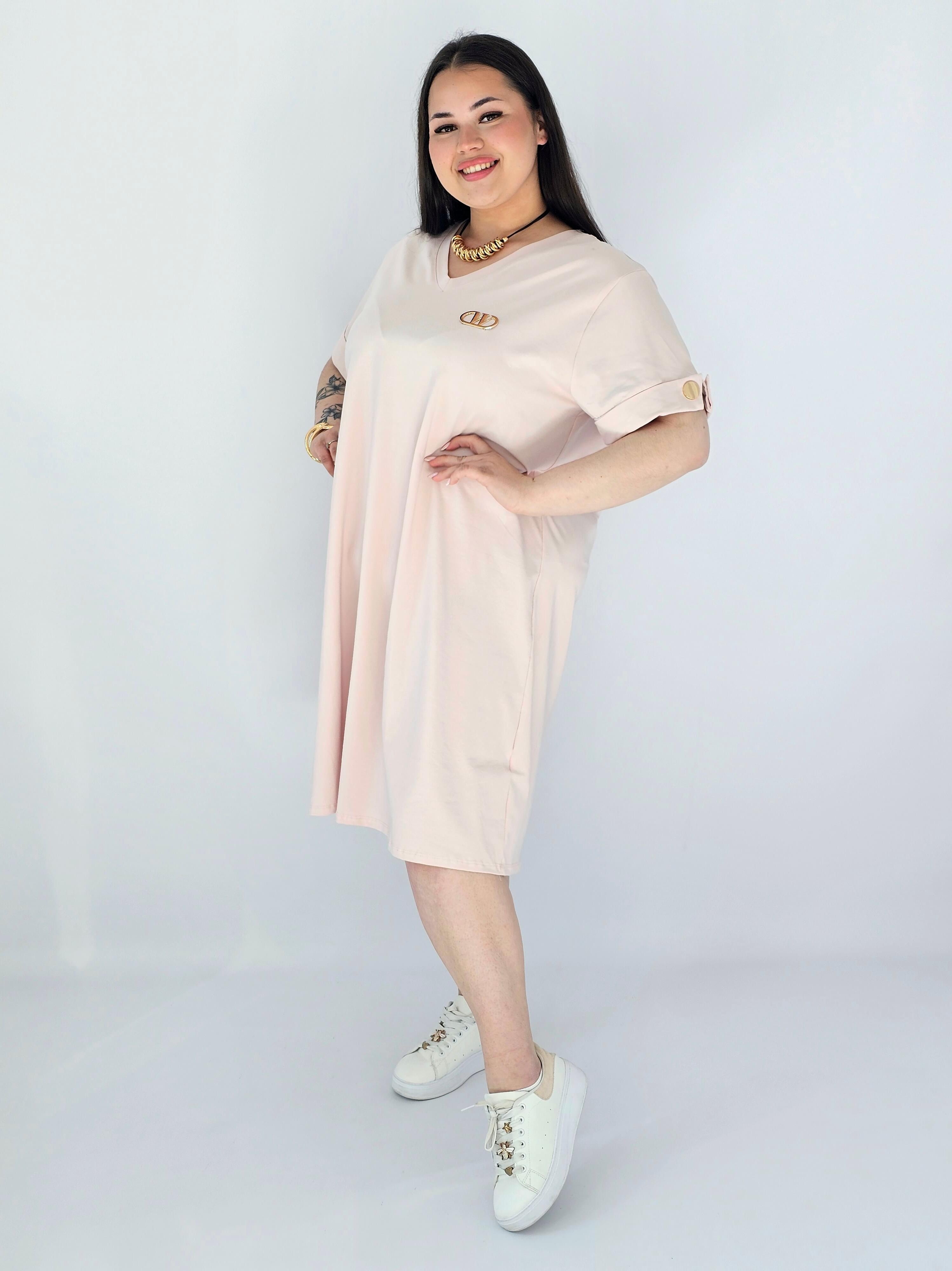 Sukienka Plus Size Luźna Z Dekoltem V I Ozdobnym Detalem Stylowa XL