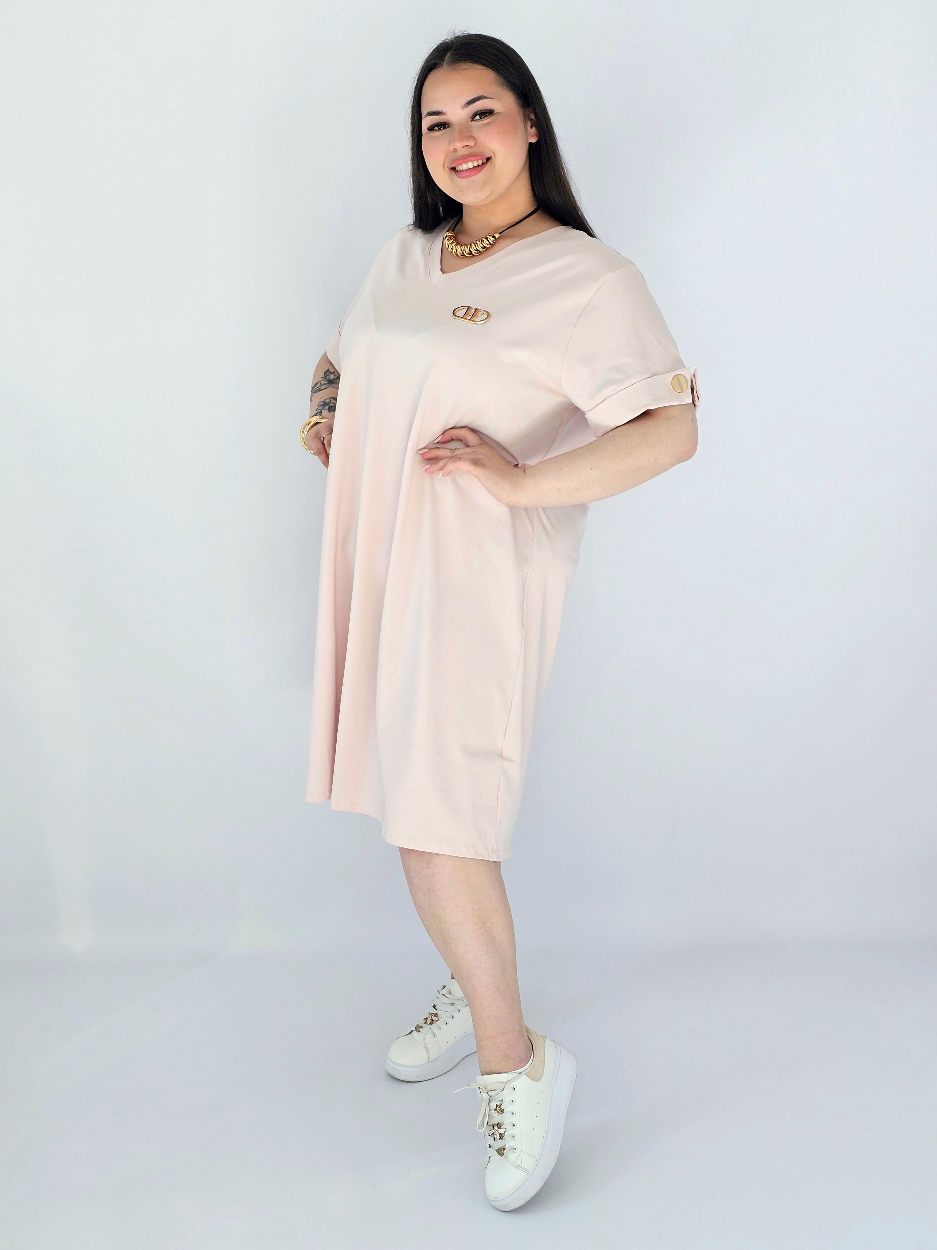Sukienka Plus Size Luźna Z Dekoltem V I Ozdobnym Detalem Stylowa XL