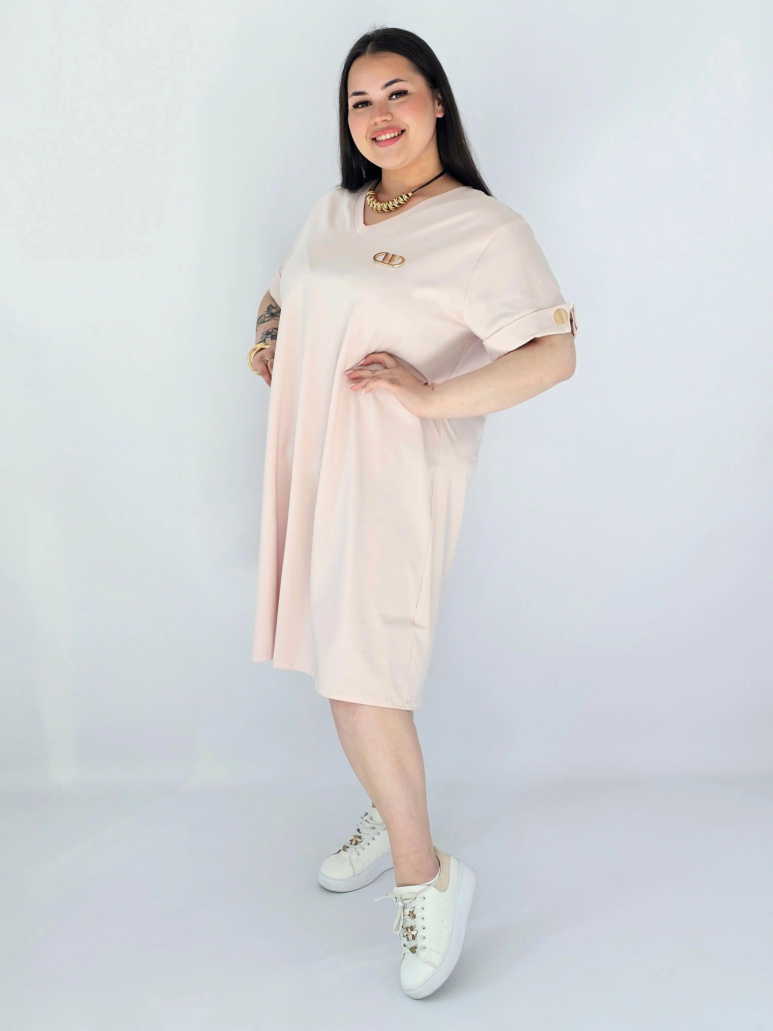 Sukienka Plus Size Luźna Z Dekoltem V I Ozdobnym Detalem Stylowa XL