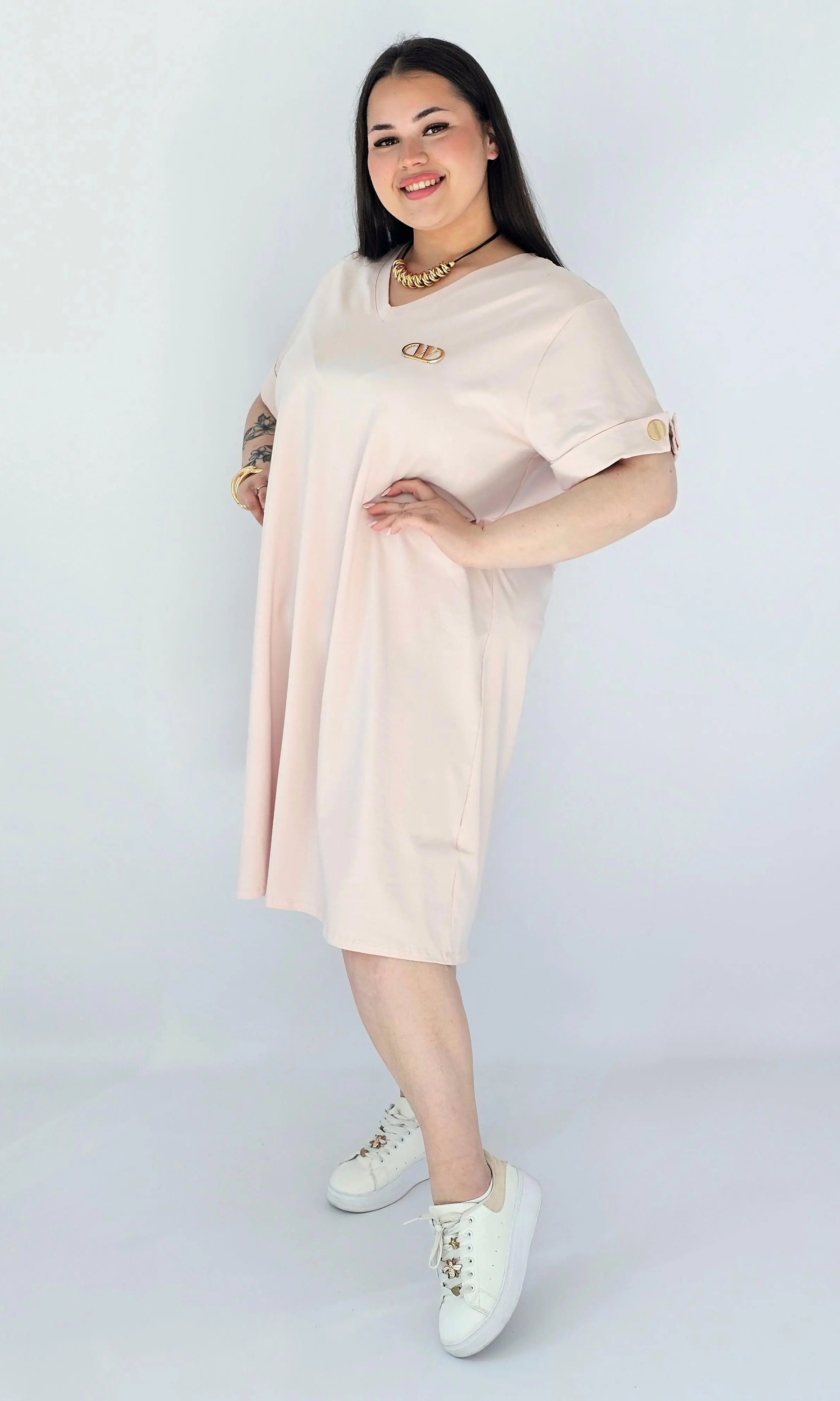 Sukienka Plus Size Luźna Z Dekoltem V I Ozdobnym Detalem Stylowa XL