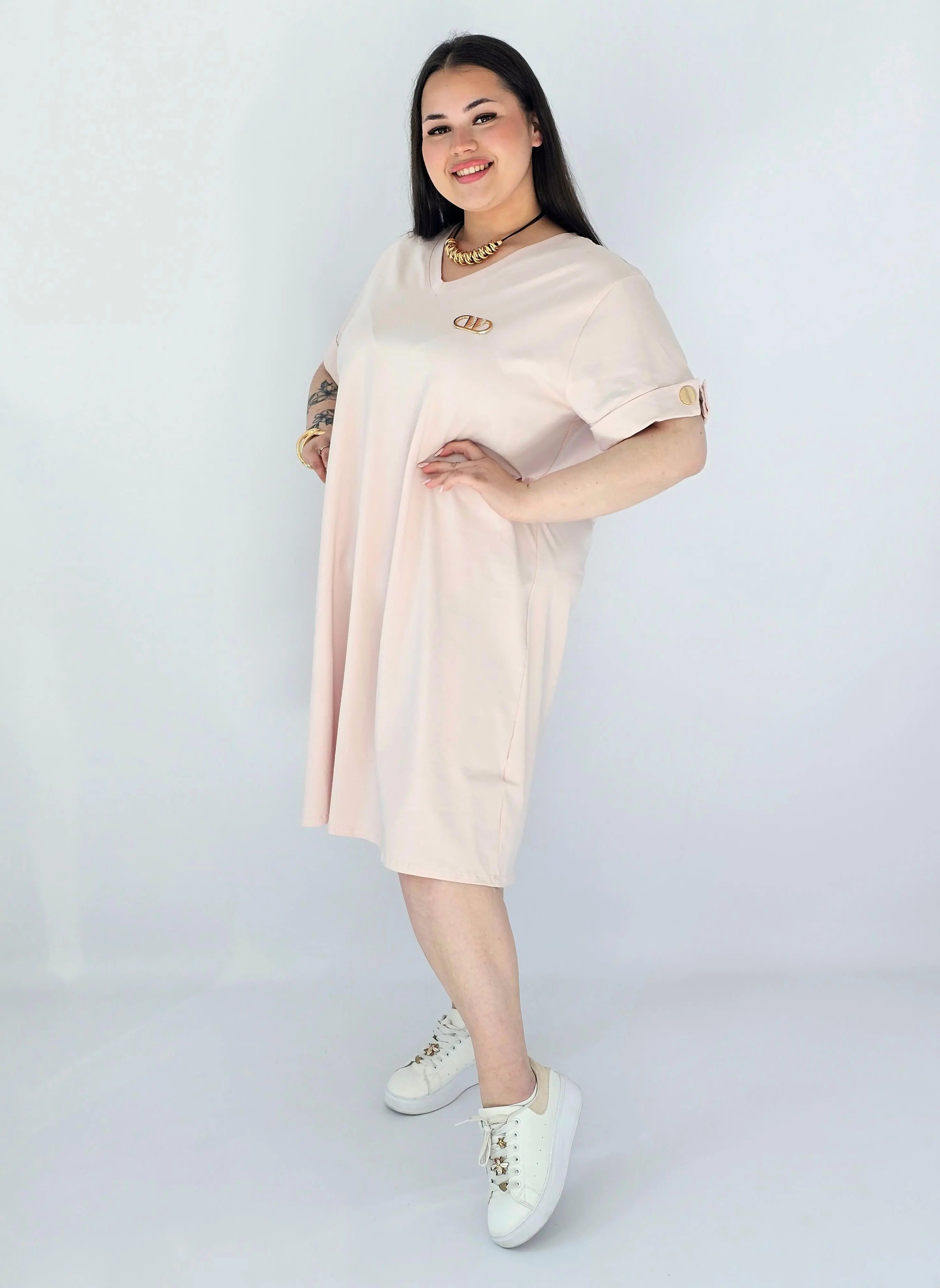 Sukienka Plus Size Luźna Z Dekoltem V I Ozdobnym Detalem Stylowa XL